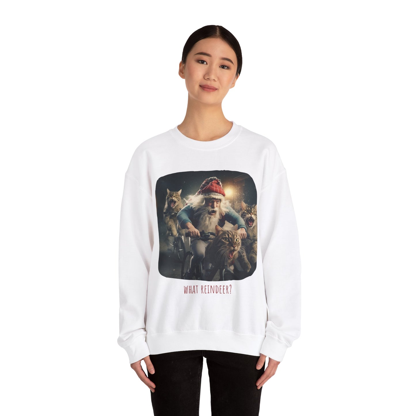 What Reindeer? Cat Brigade Santa on Cycle, Christmas Cat, Cat Bicycle Lovers Gift, Kitty Cat Christmas Shirt Unisex Sweatshirt Sweat Shirt, Many Colors
