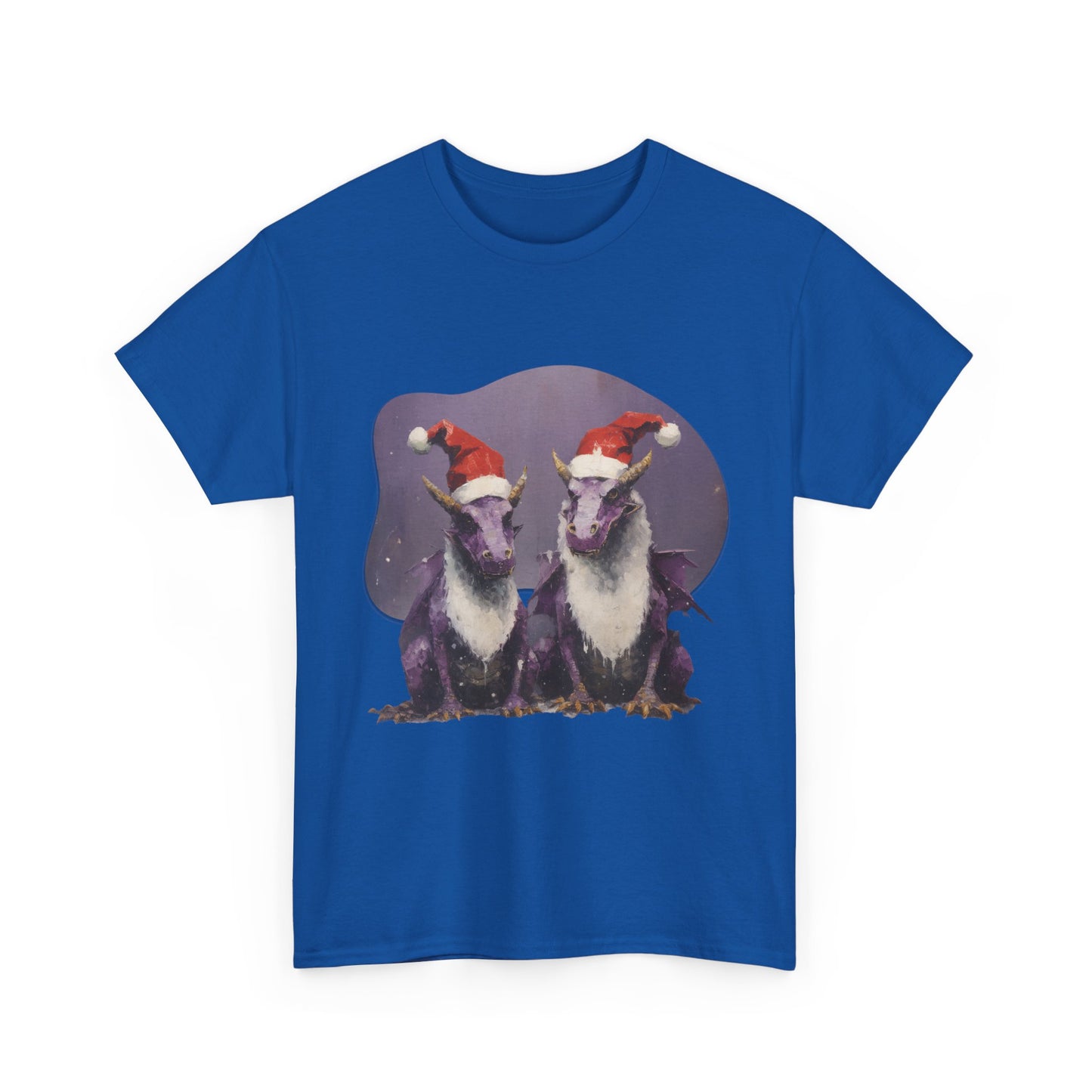 Holiday Dragon Graphic Tee - Dragon in Santa Hat T-shirt - Dragon Lovers Unisex Heavy Cotton Tee T-Shirt