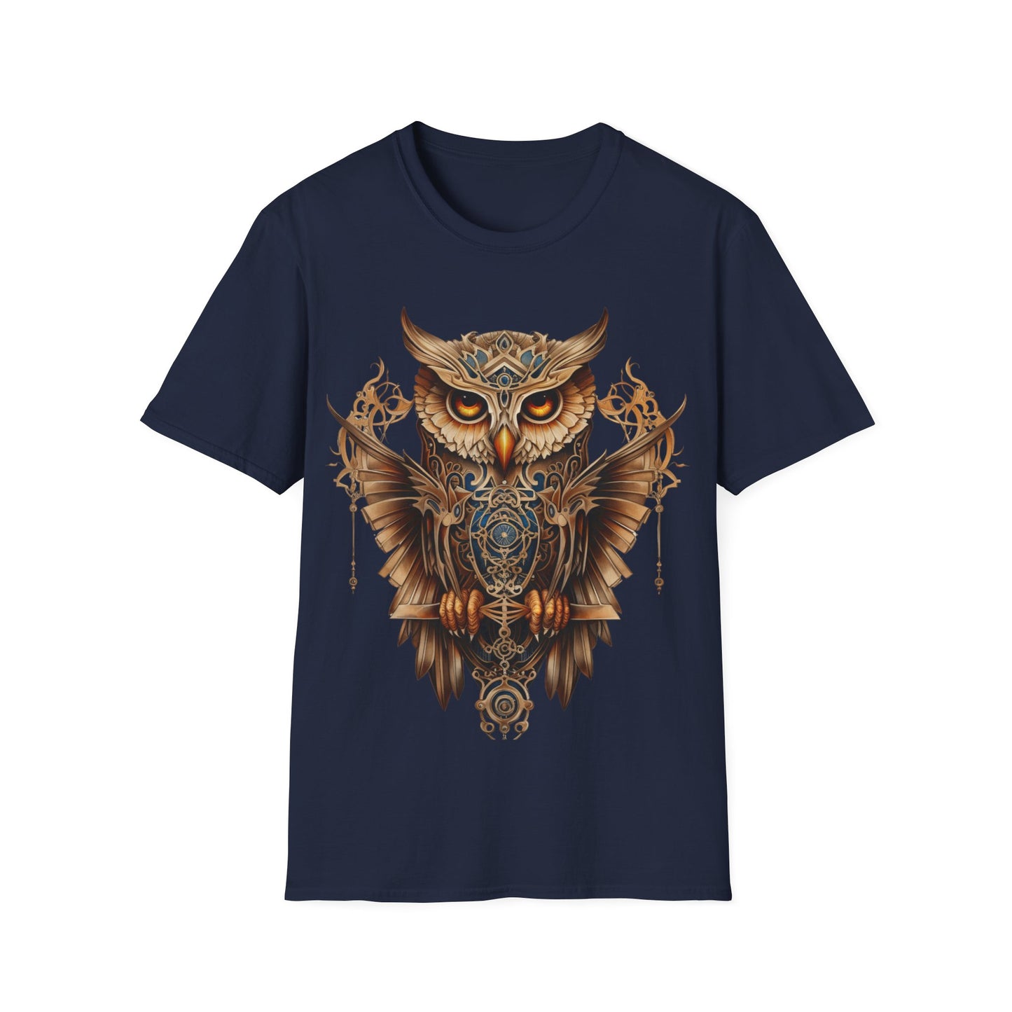 Art Deco Style Owl, Golden Owl Shirt, 1920's Steampunk Owl Christmas Gift Unisex Tee Shirt, T-Shirt Softstyle T-Shirt Tee Teeshirt