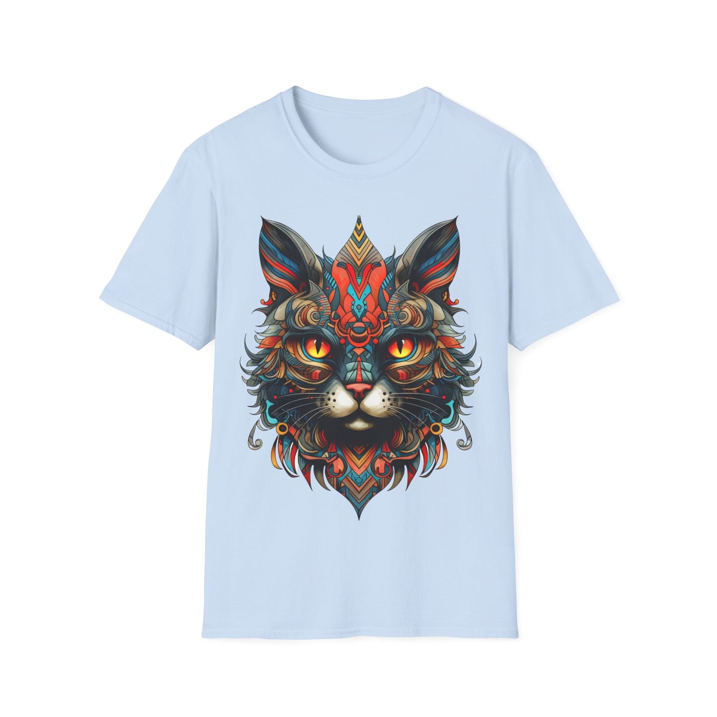 Tribal Exotic Cat Shirt, Cat Lover's Graphic Tee Graphic Unisex T- Shirt, T-Shirt Cat Lovers Gift Softstyle T-Shirt Tee Teeshirt Stylized Cat