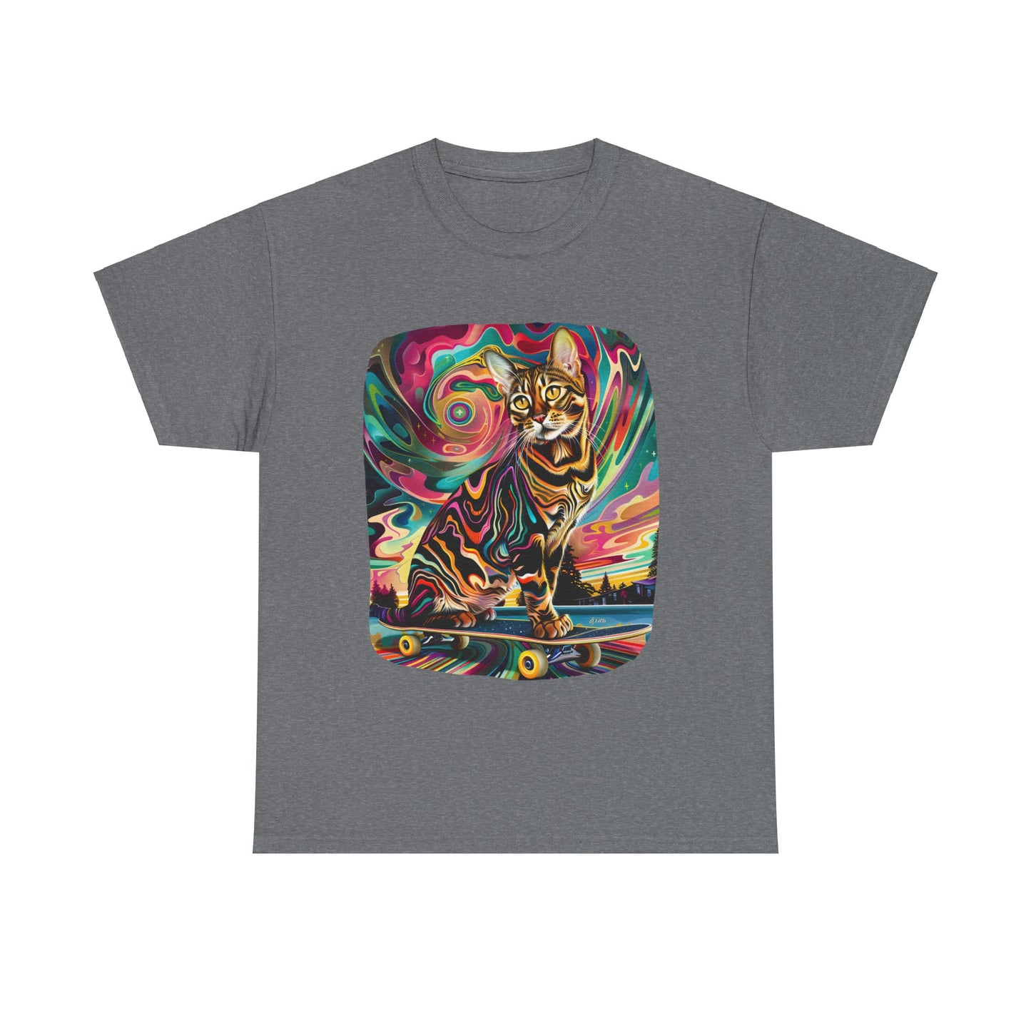 Skateboard Cat, Skater Cat Art Gift - Cool Cats Unisex Heavy Cotton Tee T-Shirt