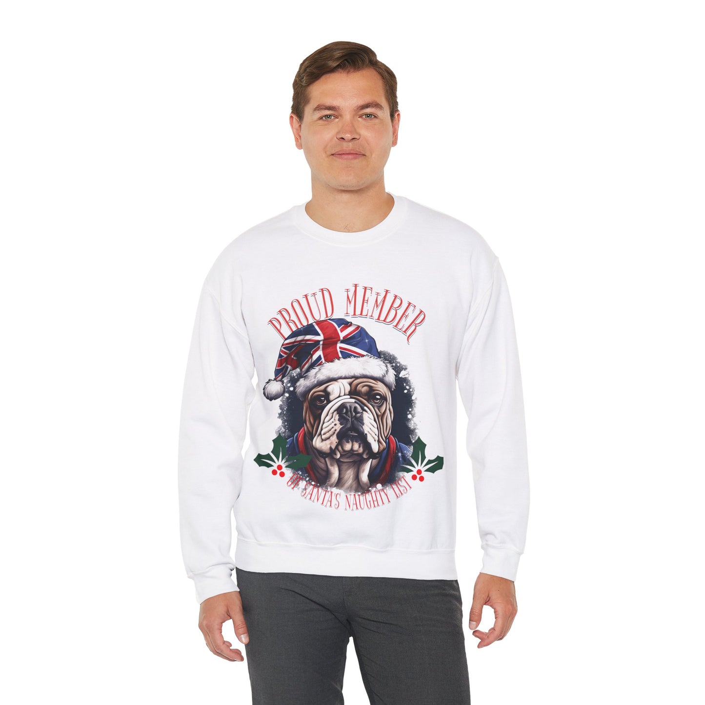 Santa's Naughty List British English Bulldog Anglophile Christmas Unisex Long Sleeve Jersey Cotton Shirt Mens Womens Sweatshirt Sweat Shirt