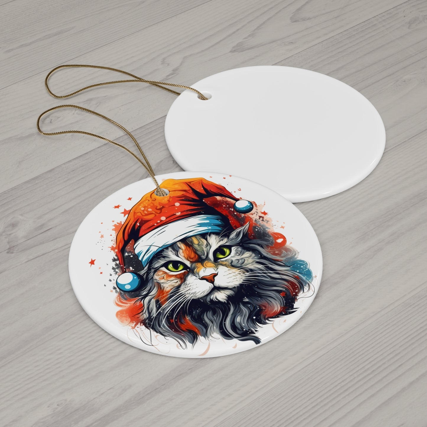 Santa Cat, Cat in Santa Hat, Cat Lovers, Cat Mom, Cat Dad, Cats Christmas Tree Gift, Christmas Ornament, Ceramic Naughty Cat Lovers Gift