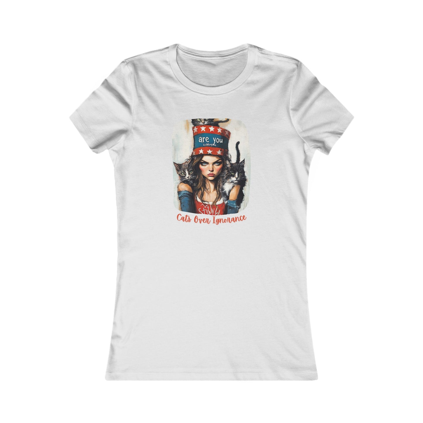 Childless Cat Lady Shirt - "Cats Over Ignorance" - (Version 2) T-shirt, Ladies Cut T's,