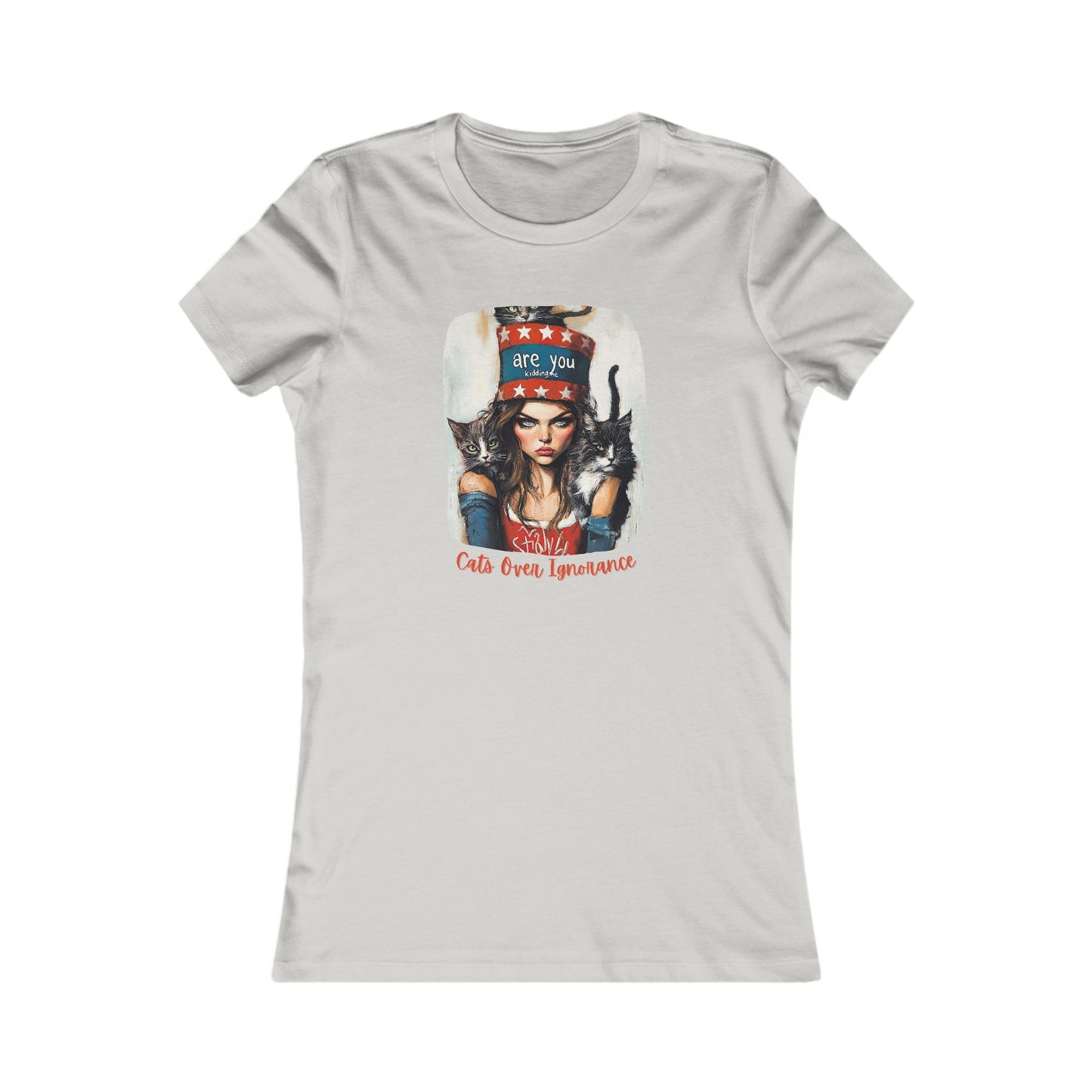 Childless Cat Lady Shirt - "Cats Over Ignorance" - (Version 2) T-shirt, Ladies Cut T's,