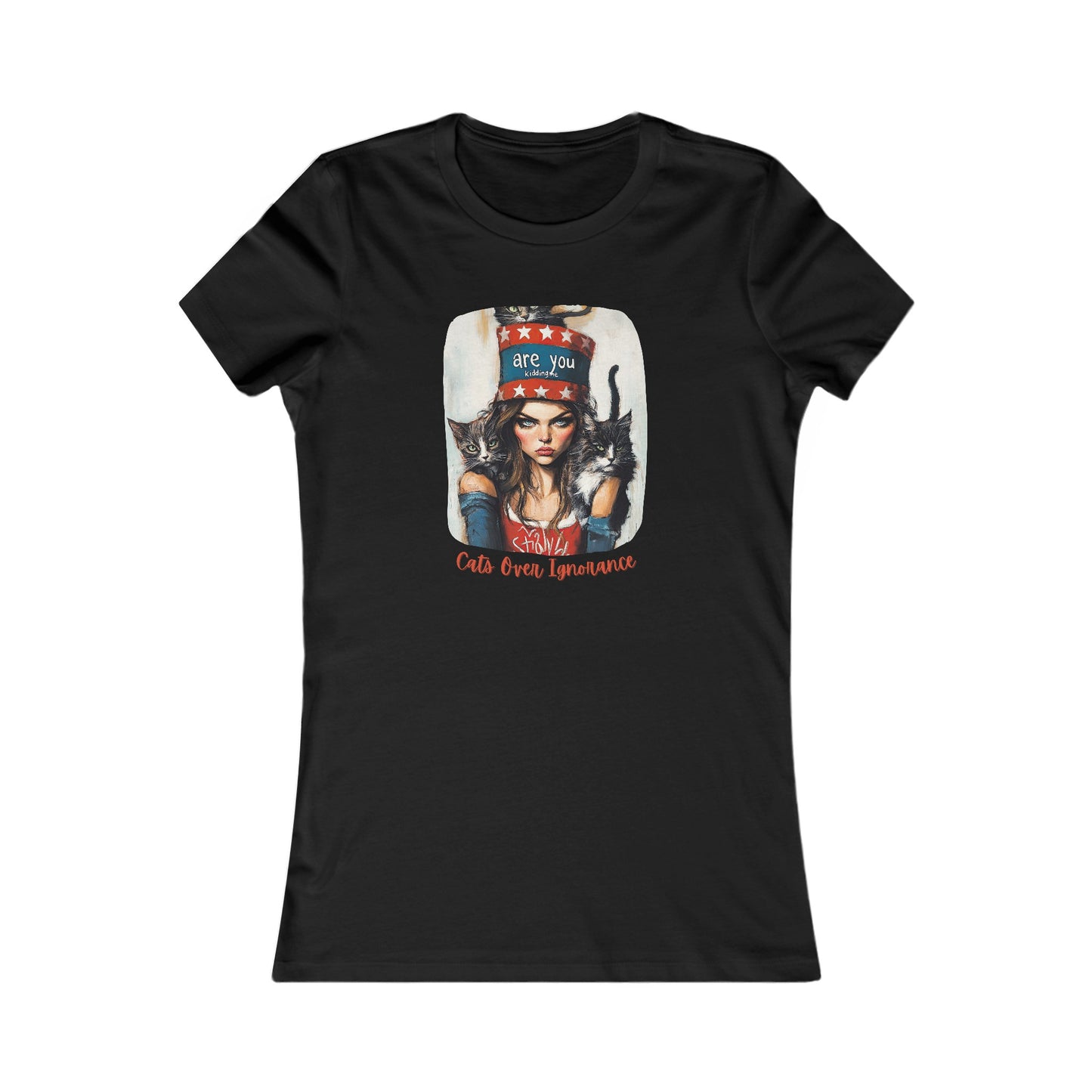 Childless Cat Lady Shirt - "Cats Over Ignorance" - (Version 2) T-shirt, Ladies Cut T's,