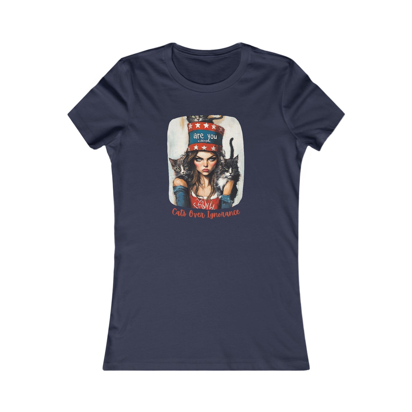 Childless Cat Lady Shirt - "Cats Over Ignorance" - (Version 2) T-shirt, Ladies Cut T's,