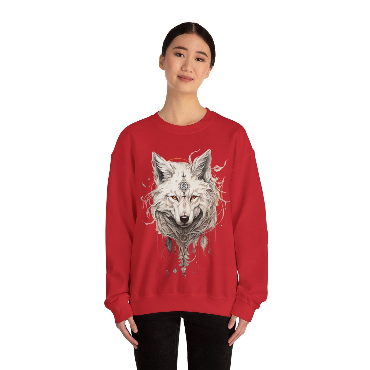 Tribal Style White Wolf, Lone Wolf Sweatshirt, Wolf Totem Gift, Canada, Northern US Wolf Conservation Shirt Unisex Sweatshirt Sweat Shirt
