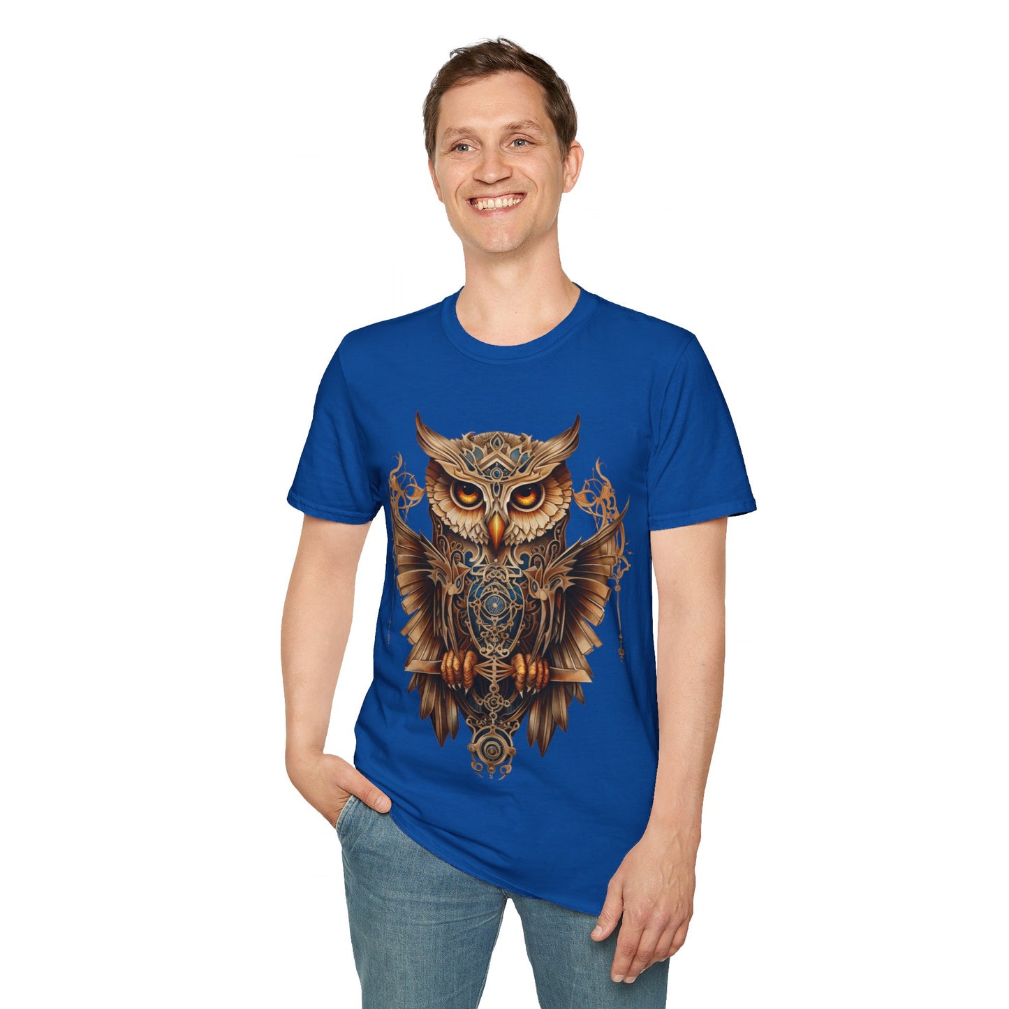 Art Deco Style Owl, Golden Owl Shirt, 1920's Steampunk Owl Christmas Gift Unisex Tee Shirt, T-Shirt Softstyle T-Shirt Tee Teeshirt