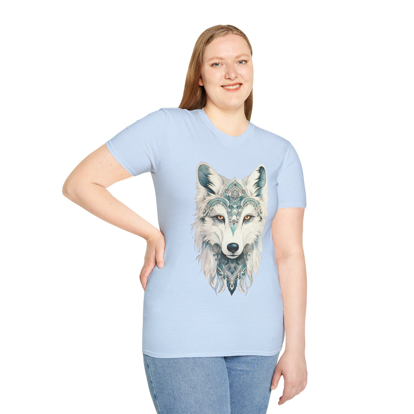 Snow Wolf, White Wolf Shirt, Lone Wolf Gift Unisex Tee Shirt, T-Shirt Wolf Totem Spirit Medicine Softstyle T-Shirt Tee Teeshirt