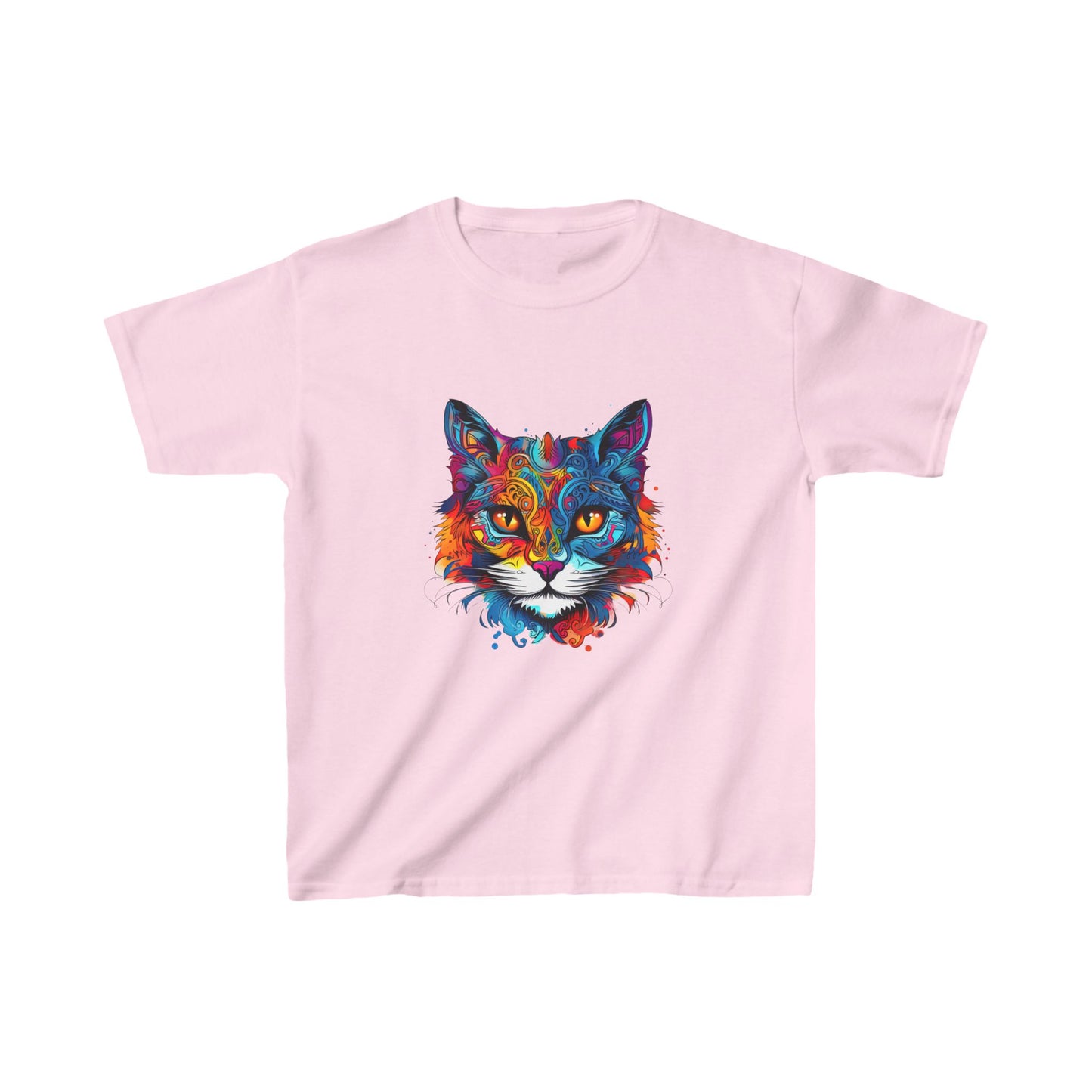 Jewel Tone Kids Cat Graphic Tee - Vibrant Cute Cat Design for Young Cat Lovers