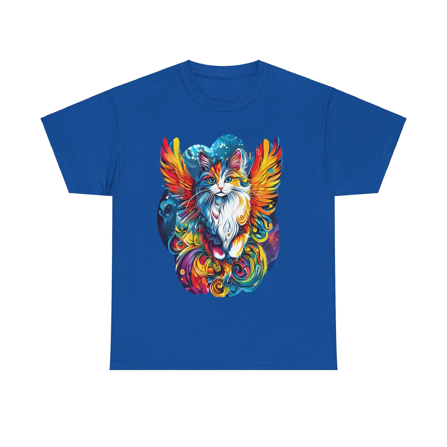 Tattoo Style Cat Angel, Cat Memorial - Cat with Angel Wings Graphic Tee- Cat Gift Unisex Heavy Cotton Tee T-Shirt