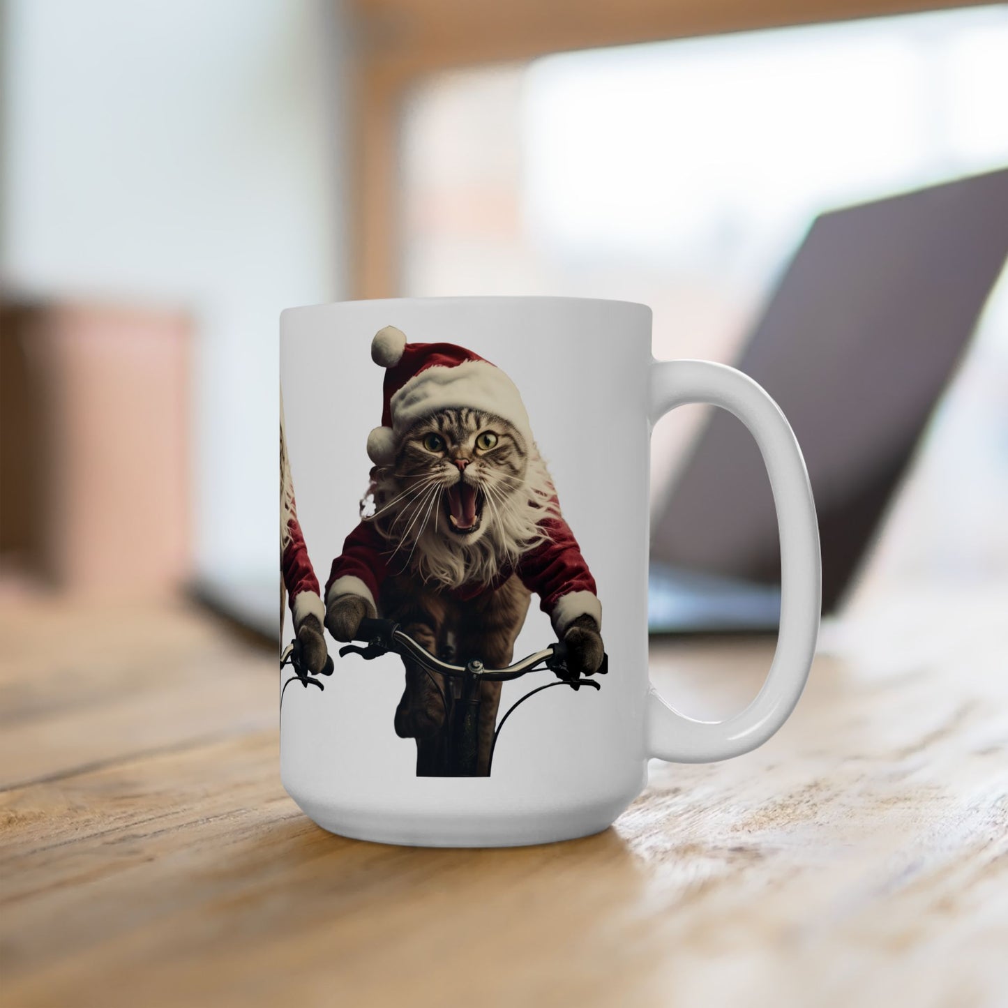 Screaming Christmas Cats on Bikes Bicycle- Cat and Cycling Lover - xmas holiday Gift Mug15 oz mug