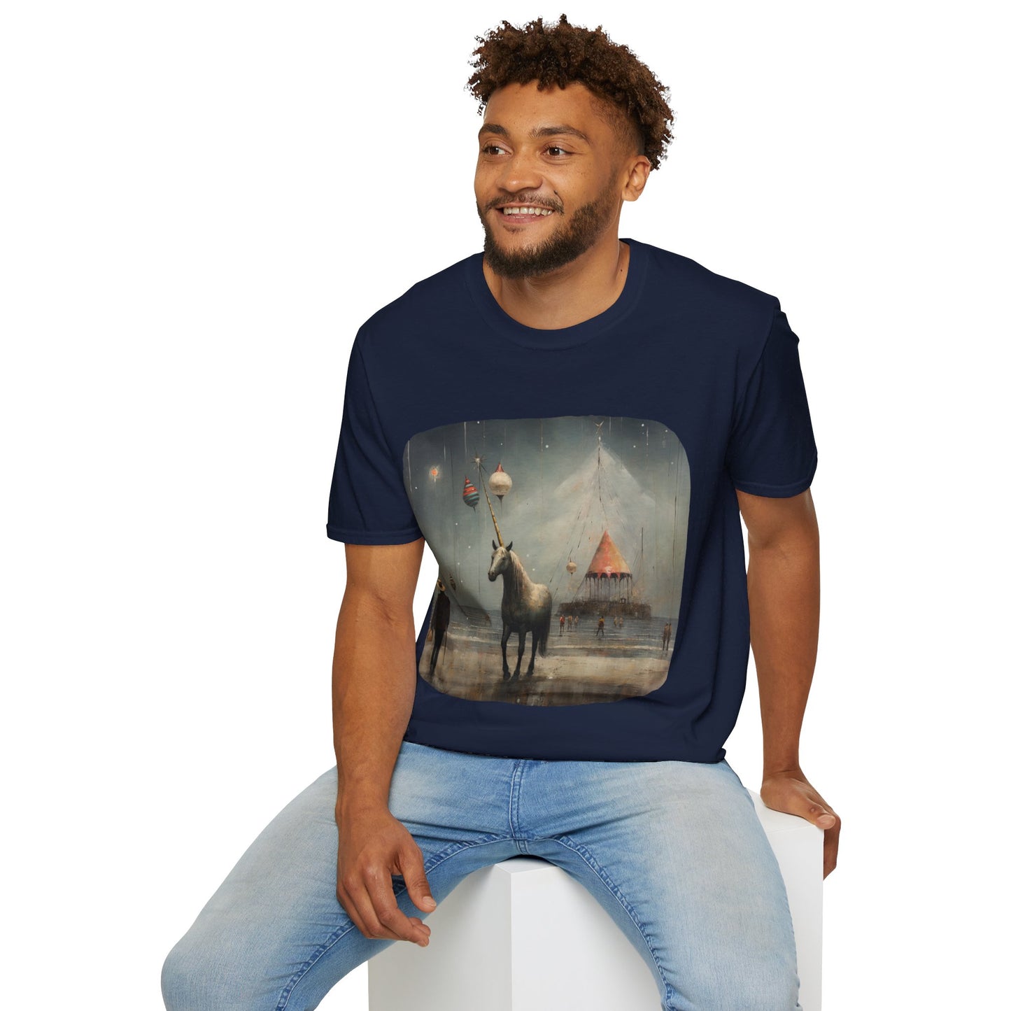 Unicorn with Holiday Ornament, Unicorn Christmas Gift Unisex Tee Shirt, T-Shirt Softstyle T-Shirt