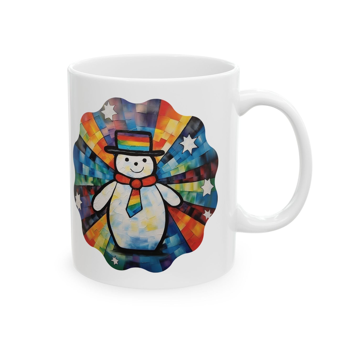 Pride Christmas, Rainbow Colorful Snowman LGBTQ+ Gift Mug, Printed Art, Christmas Ceramic Mug 11oz Colorful, Bright and Cheery