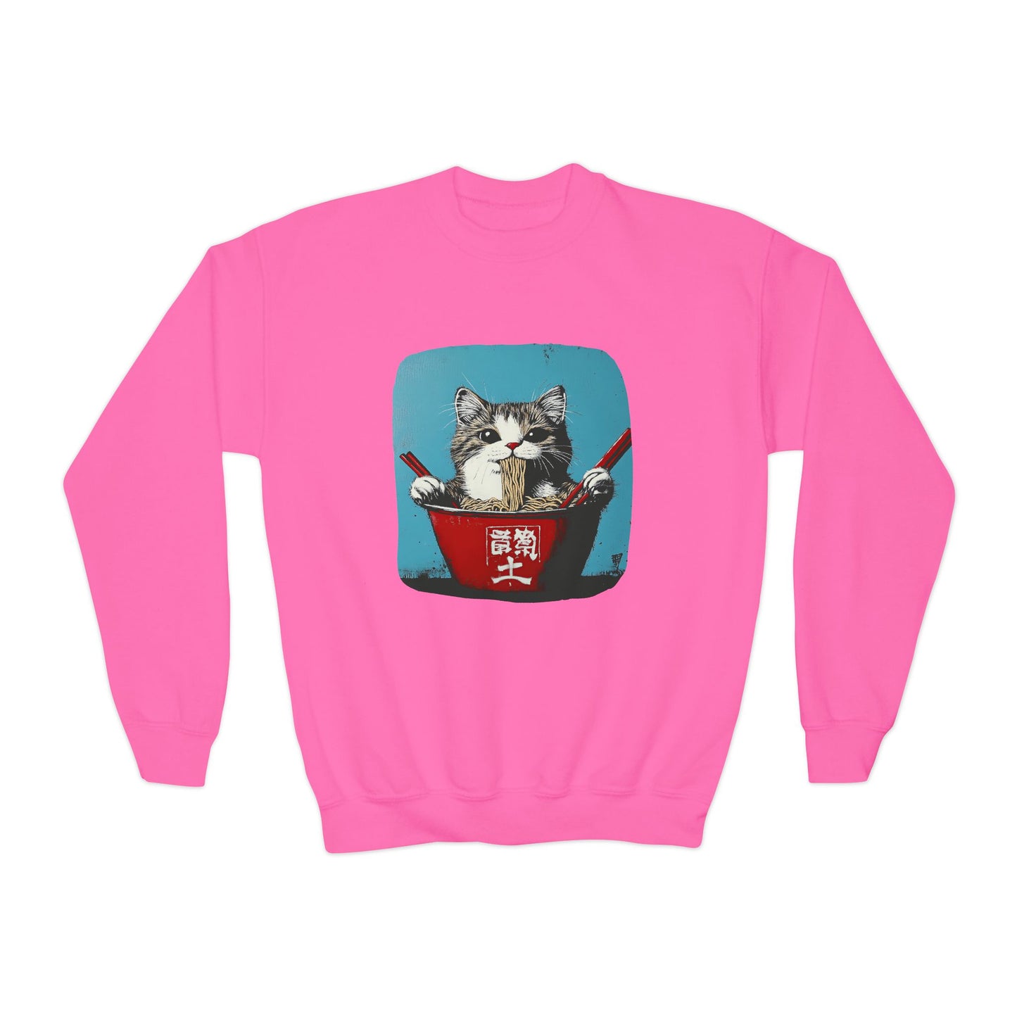 Ramen Bowl Cats for Kids Sweatshirt - Hungry Noodle Kitty Cat Youth Crewneck Sweatshirt -Christmas Cat Gift