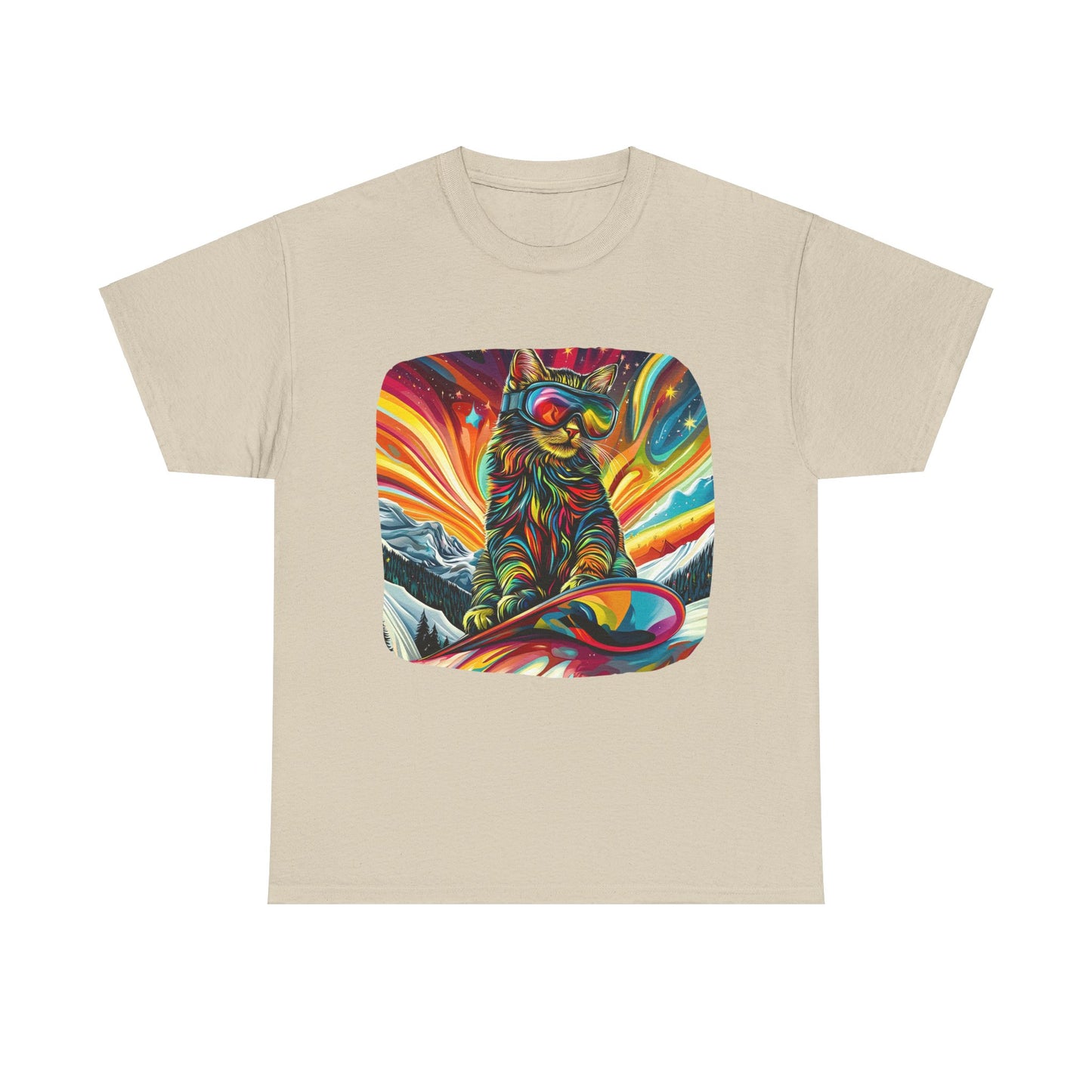 Snowboard Cat (V3) Extreme Winter Sports Ski Cat Art Gift - Cool Cats Unisex Heavy Cotton Tee T-Shirt
