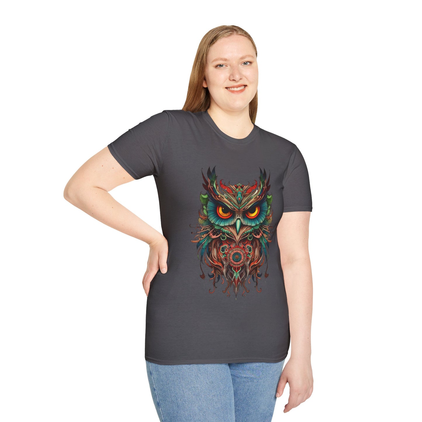 Jeweled Tone Owl, Owl Shirt, Barn Steampunk Owl Unisex Tee Shirt, T-Shirt Softstyle T-Shirt Tee Teeshirt