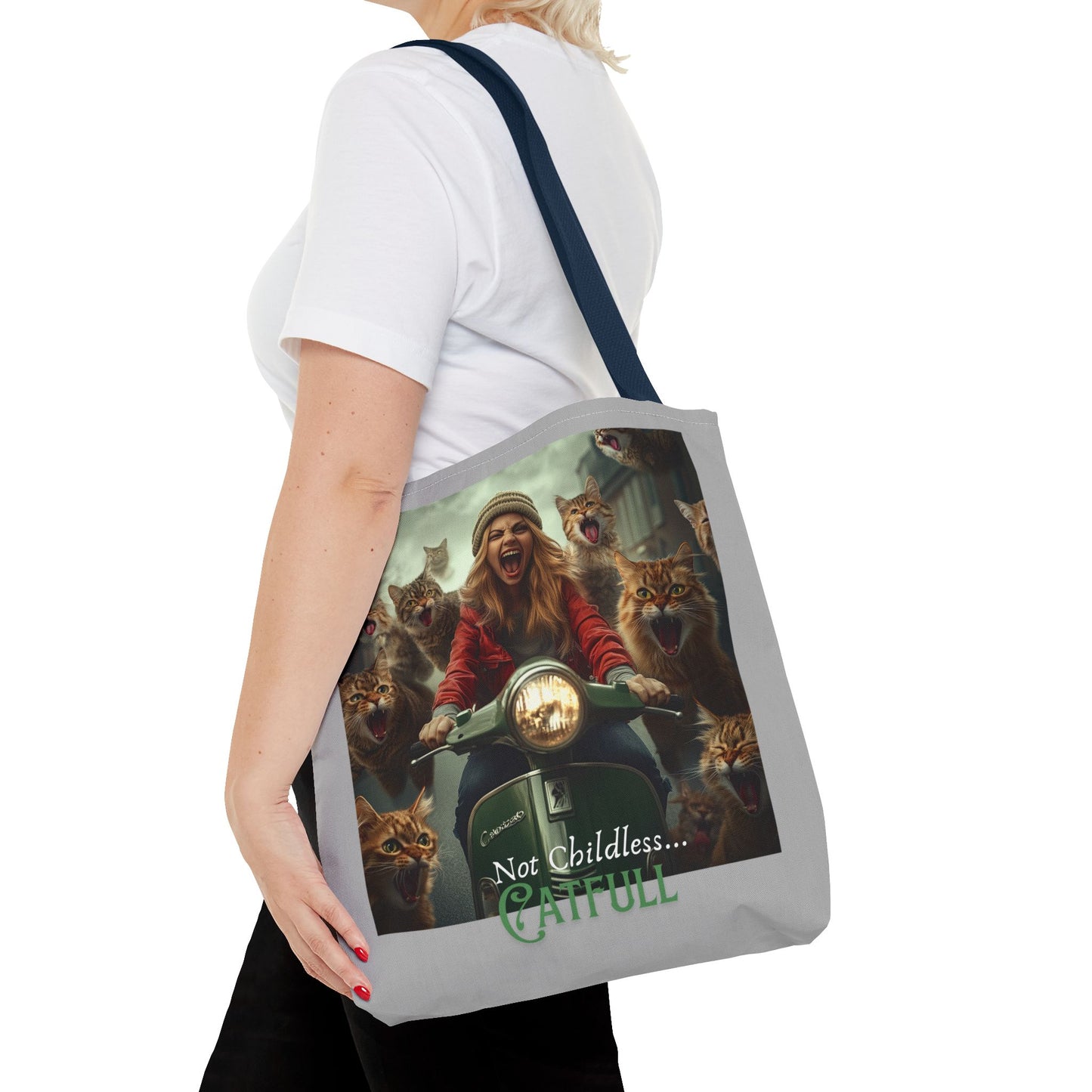 "Not Childless... Catfull" Cat Lady Tote Bag Childless Cat Lady Tote Bag (AOP)