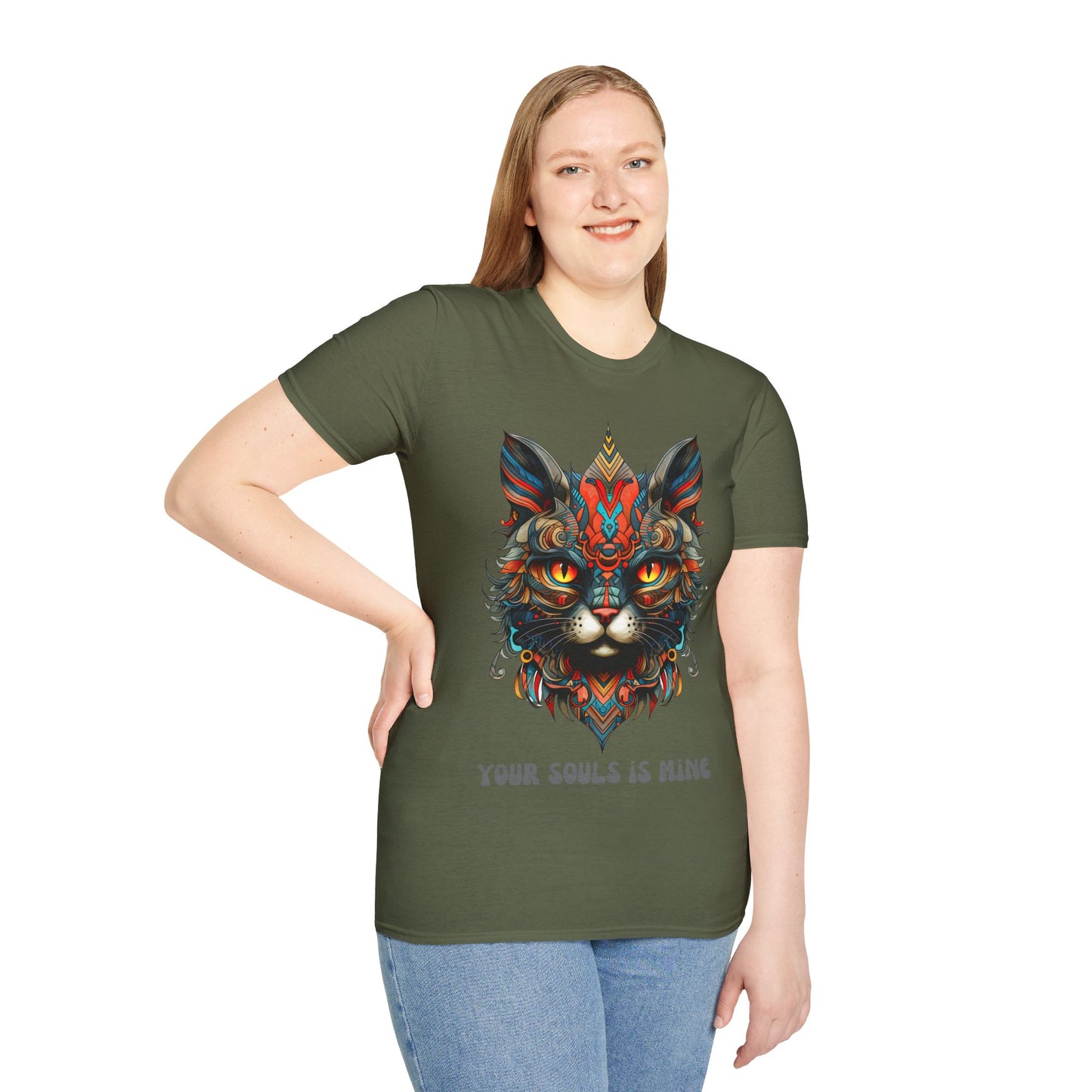 Your Soul is Mine Cat Lover's Unisex Tee Shirt, T-Shirt Cat Lovers Gift Softstyle T-Shirt Tee Teeshirt Stylized Exotic Cat