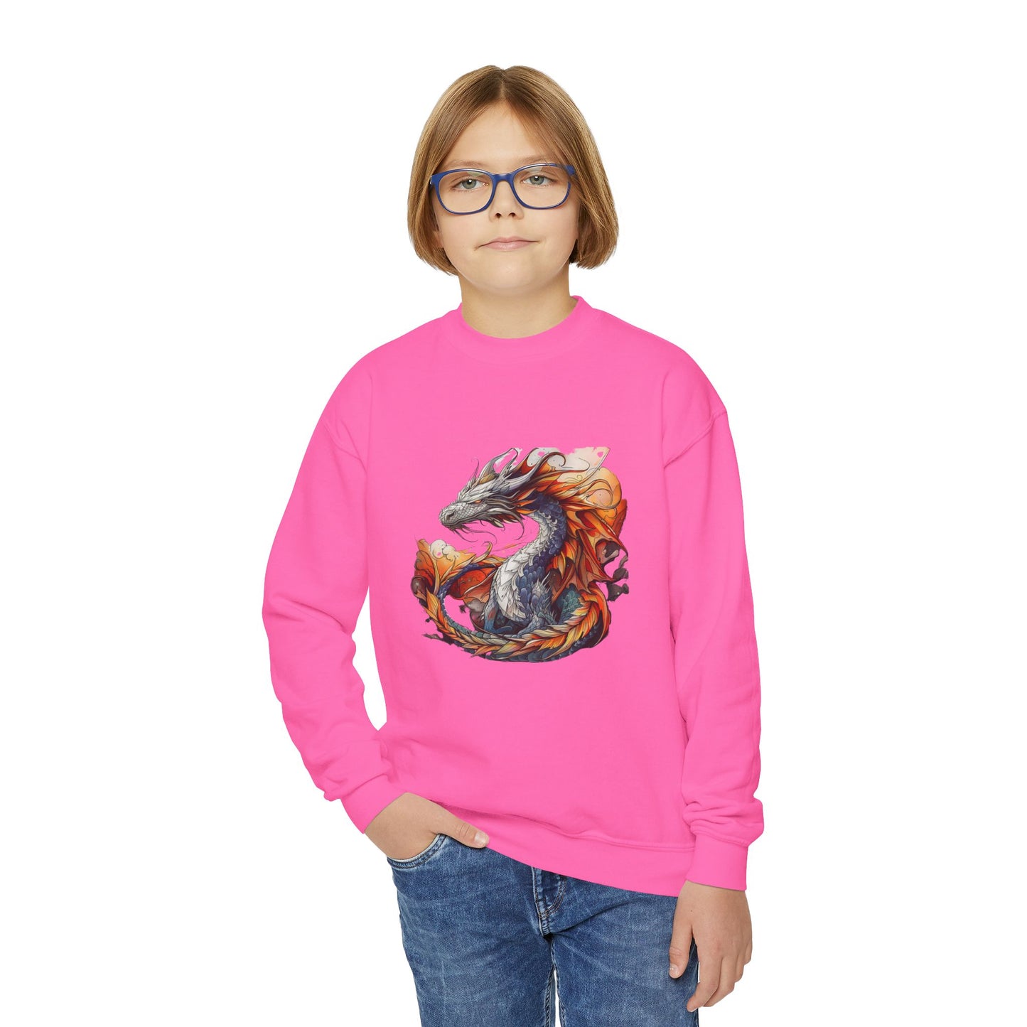 Fire Dragon Kids Sweatshirt - Kids Boys Youth Crewneck Sweatshirt -Dragon Lover Gift
