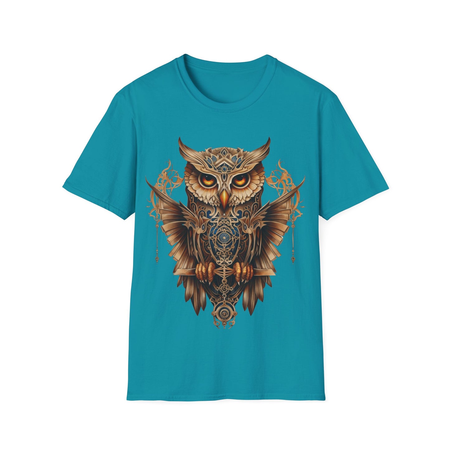 Art Deco Style Owl, Golden Owl Shirt, 1920's Steampunk Owl Christmas Gift Unisex Tee Shirt, T-Shirt Softstyle T-Shirt Tee Teeshirt