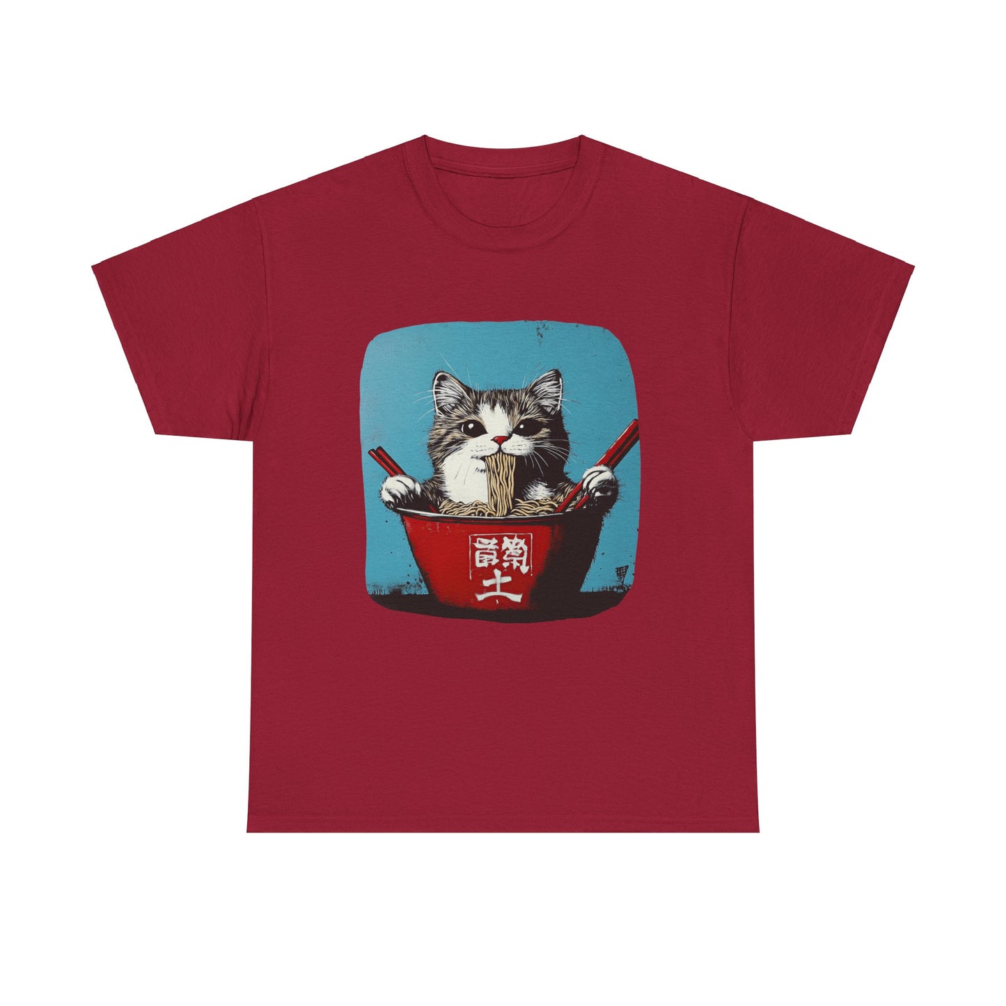 Ramen Cat (V4) Cats and Ramen, Ramen Art Gift - Cute Cats Unisex Heavy Cotton Tee T-Shirt