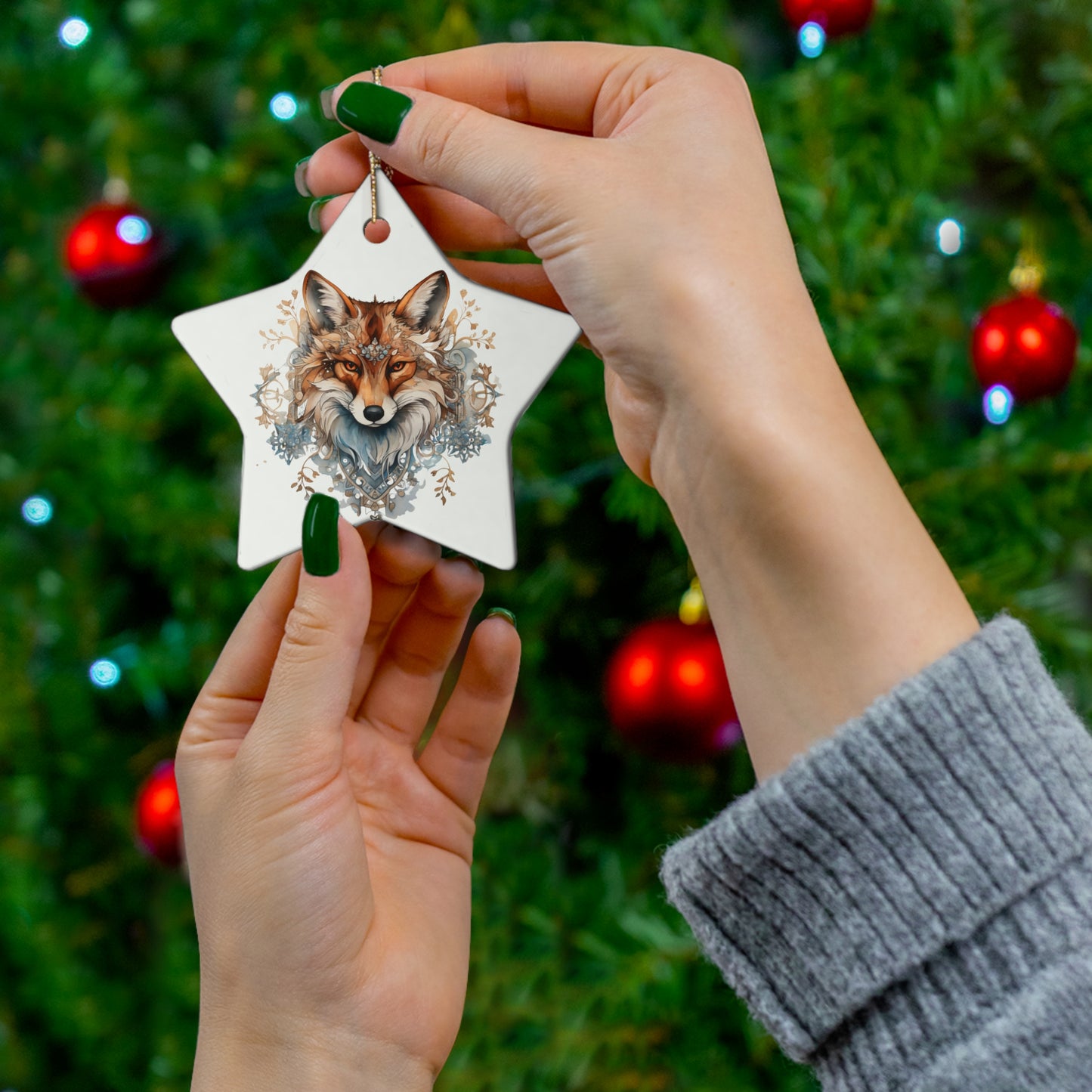 Red Fox, Holiday Fox- Christmas Fox Ceramic Christmas Ornament - Magical Fox, Spirit Medicine Ornament Gift - 4 Shapes