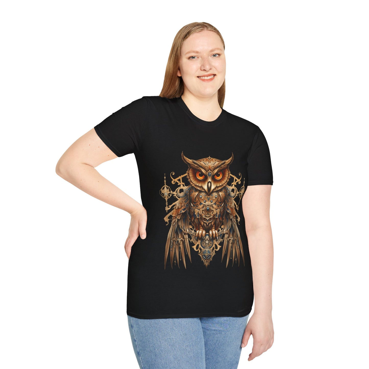 Steampunk Art Deco Style Owl II, Golden Owl Shirt, 1920's Owl Gift Unisex Tee Shirt, T-Shirt Softstyle T-Shirt Tee Teeshirt