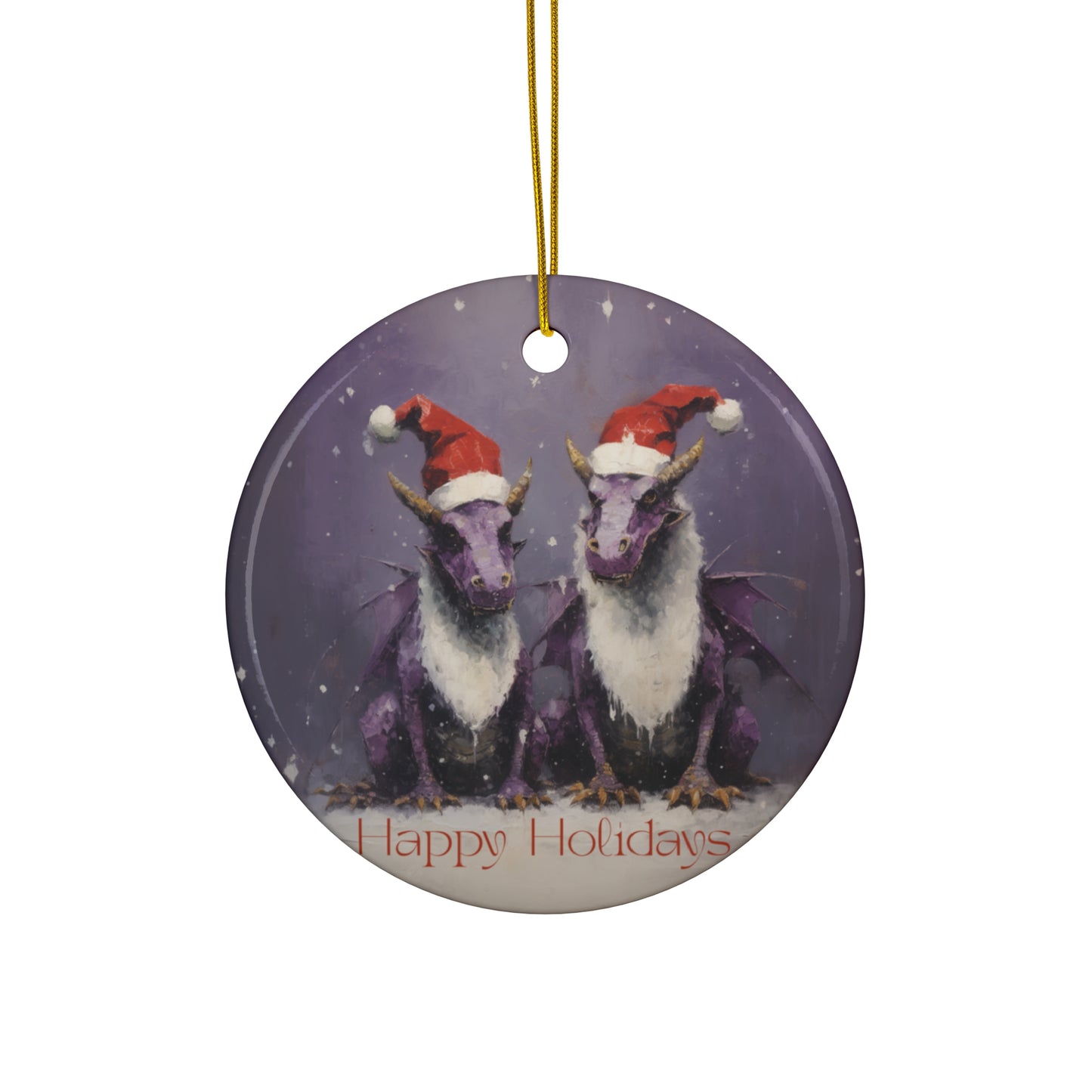 Holiday Purple Dragons - Christmas Dragons Ceramic Christmas Ornament - Seasons Dragons Magical Dragon Dinosaur Kids Ornament Gift