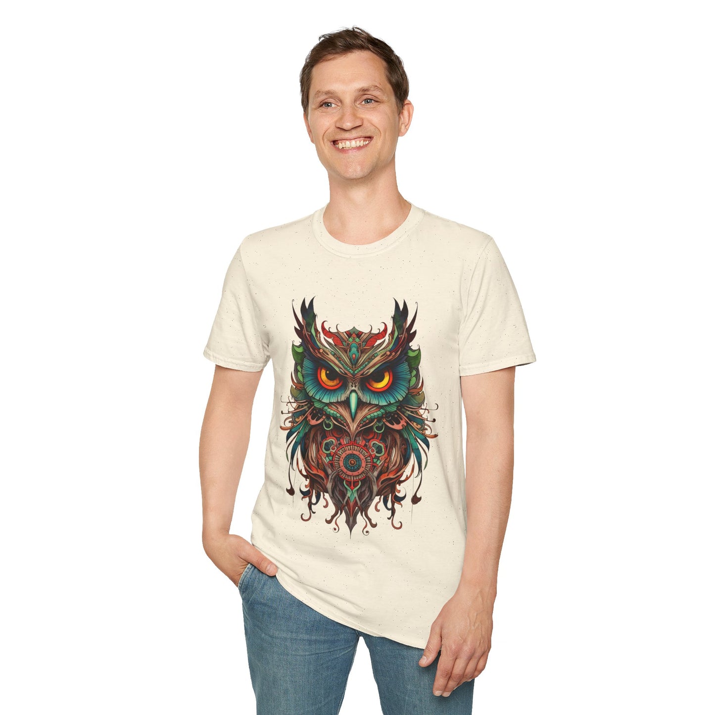 Jeweled Tone Owl, Owl Shirt, Barn Steampunk Owl Unisex Tee Shirt, T-Shirt Softstyle T-Shirt Tee Teeshirt