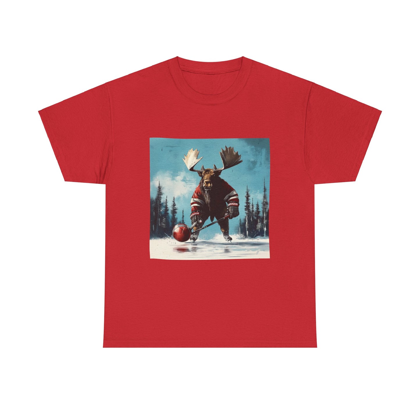 Moose Hockey Player - Drop the Puck! Moose Lover Gift, Hockey Graphic Tee Unisex Heavy Cotton Tee T-Shirt
