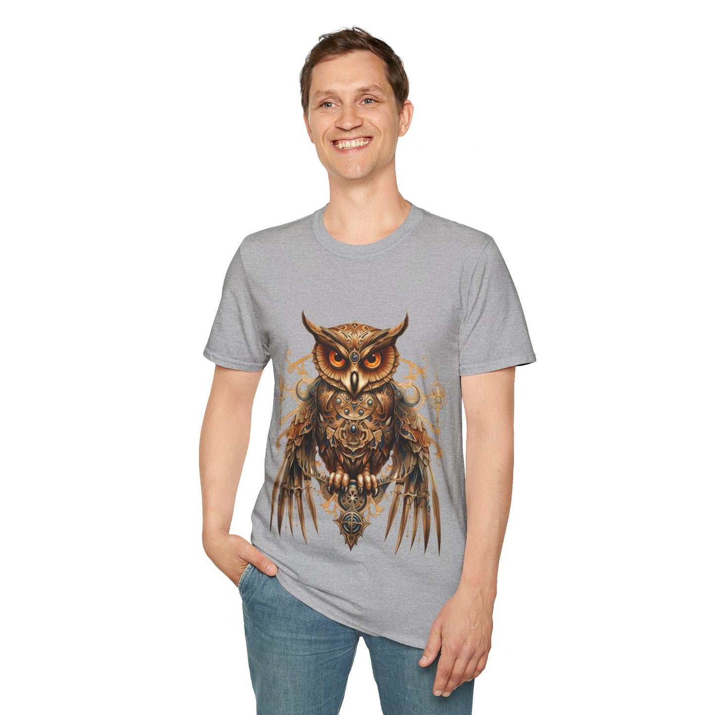 Steampunk Art Deco Style Owl II, Golden Owl Shirt, 1920's Owl Gift Unisex Tee Shirt, T-Shirt Softstyle T-Shirt Tee Teeshirt