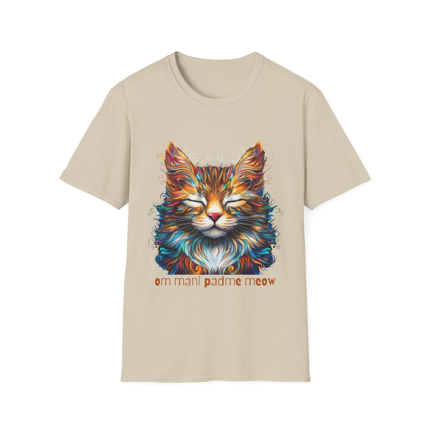 Om Mani Padme Meow - Meditating Cat Shirt, Cat Lover's Graphic Tee Graphic Unisex T- Shirt, T-Shirt Cat Lovers Gift Softstyle T-Shirt Tee Teeshirt Stylized Cat