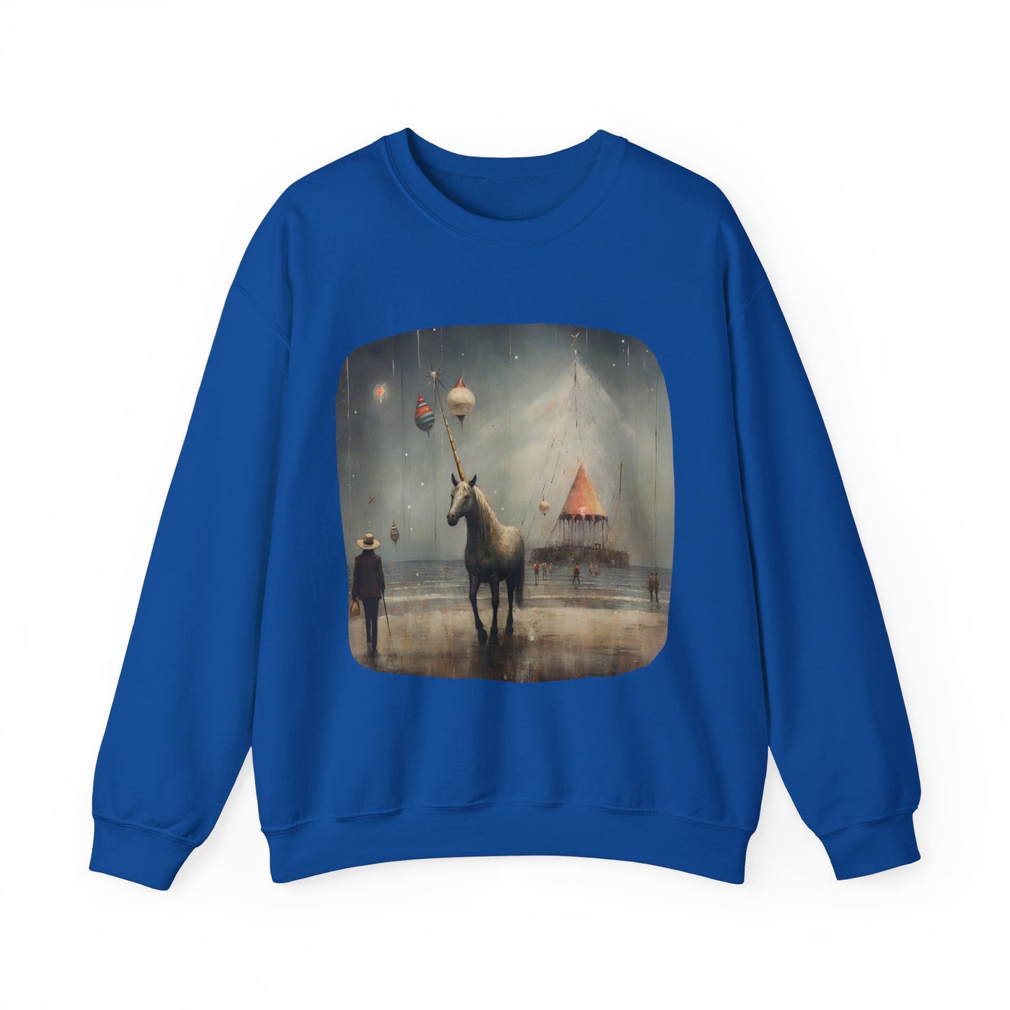 Unicorn on a Pier, Lone Unicorn Holiday Sweatshirt, Whimsical HolidayUnicorn Gift, Christmas Shirt Unisex Sweatshirt Sweat Shirt