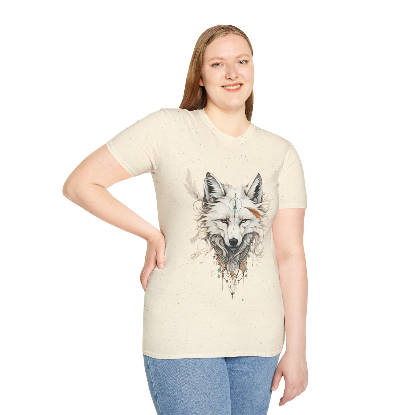 White Snow Fox Shirt, Fox Lover's Gift, Unisex Tee Shirt, T-Shirt Fox Totem Spirit Medicine Softstyle T-Shirt Tee Teeshirt White Fox