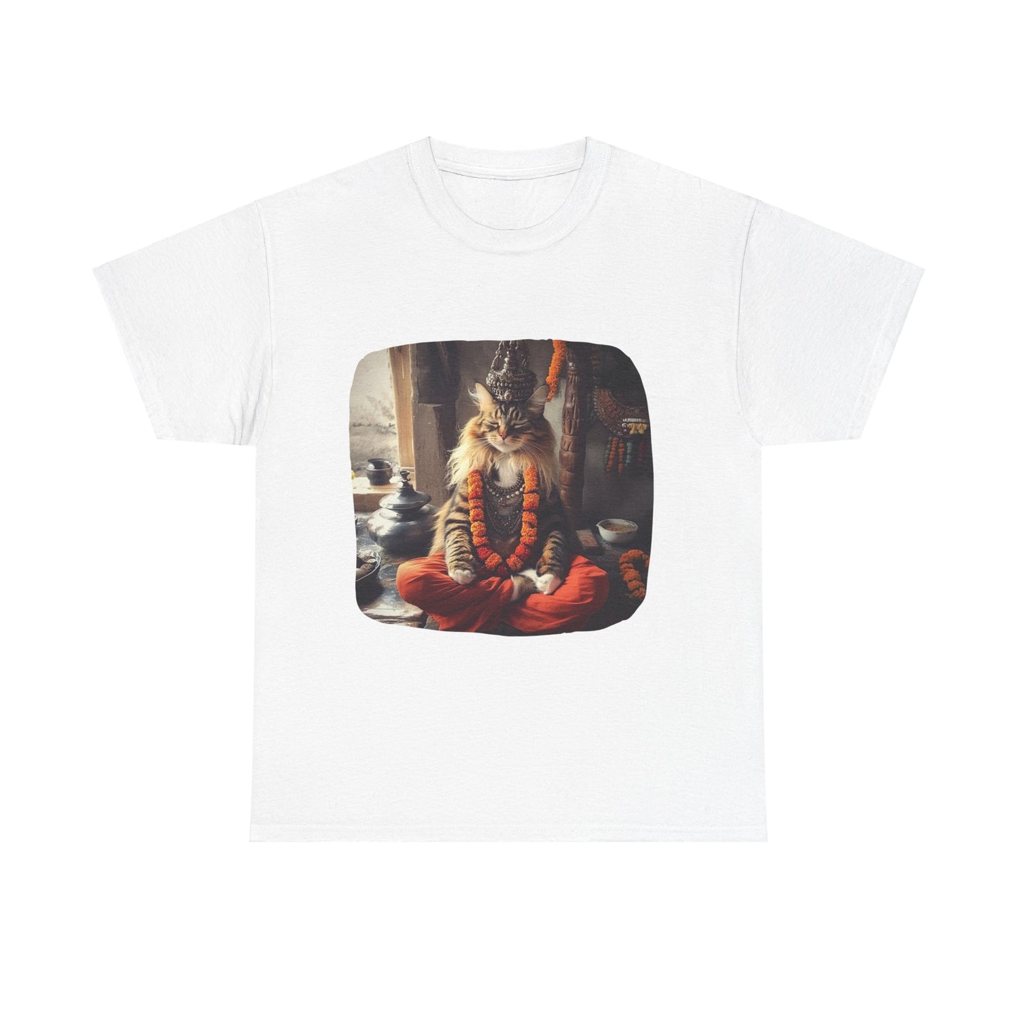 Meditating Yogi Cat, (V3) Guruji Cat, Cat Gift Unisex Heavy Cotton Tee T-Shirt