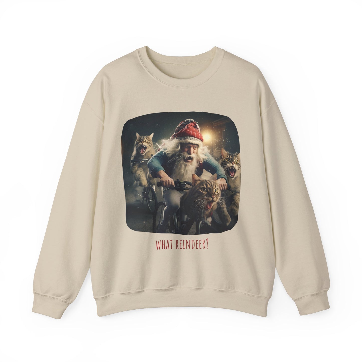 What Reindeer? Cat Brigade Santa on Cycle, Christmas Cat, Cat Bicycle Lovers Gift, Kitty Cat Christmas Shirt Unisex Sweatshirt Sweat Shirt, Many Colors