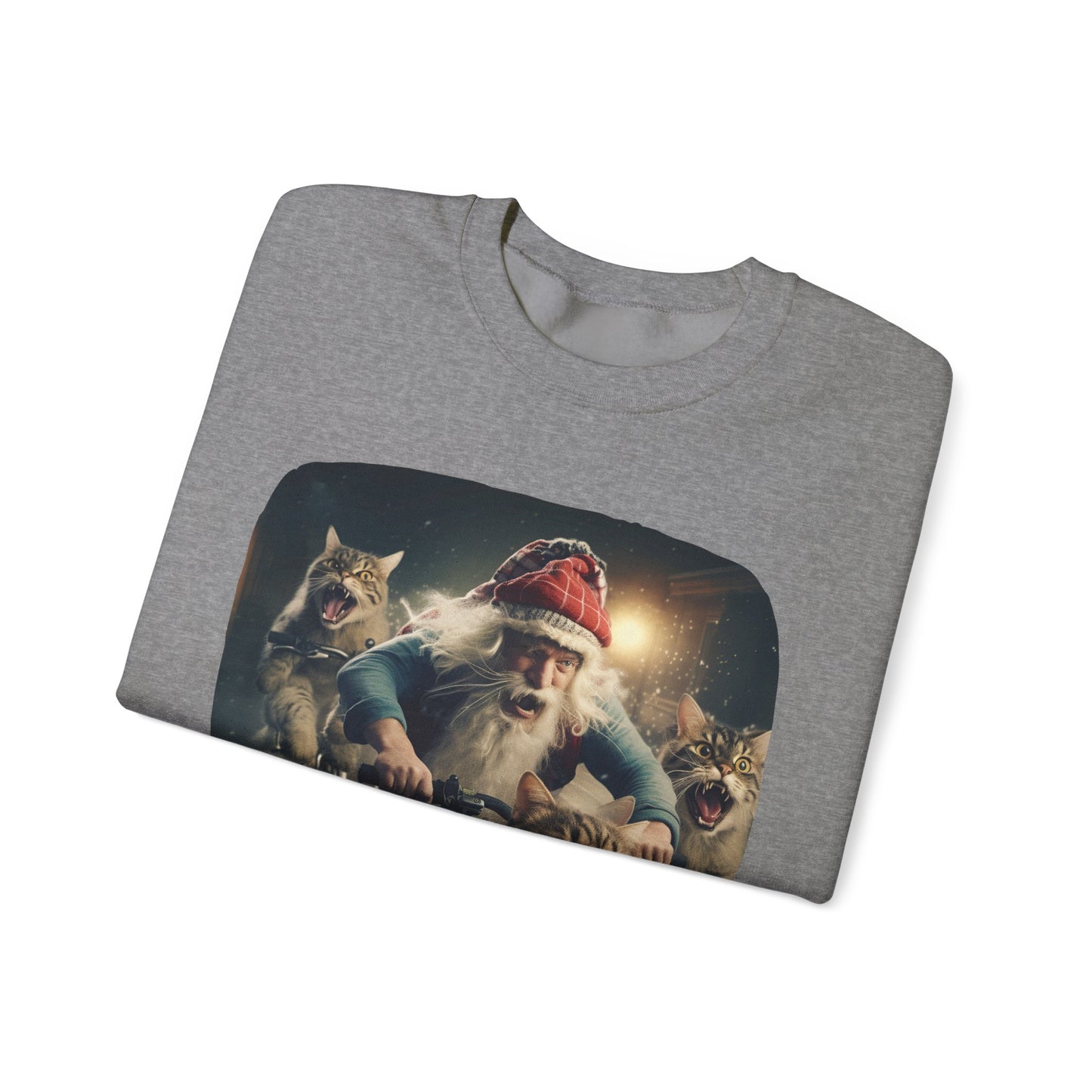 What Reindeer? Cat Brigade Santa on Cycle, Christmas Cat, Cat Bicycle Lovers Gift, Kitty Cat Christmas Shirt Unisex Sweatshirt Sweat Shirt, Many Colors