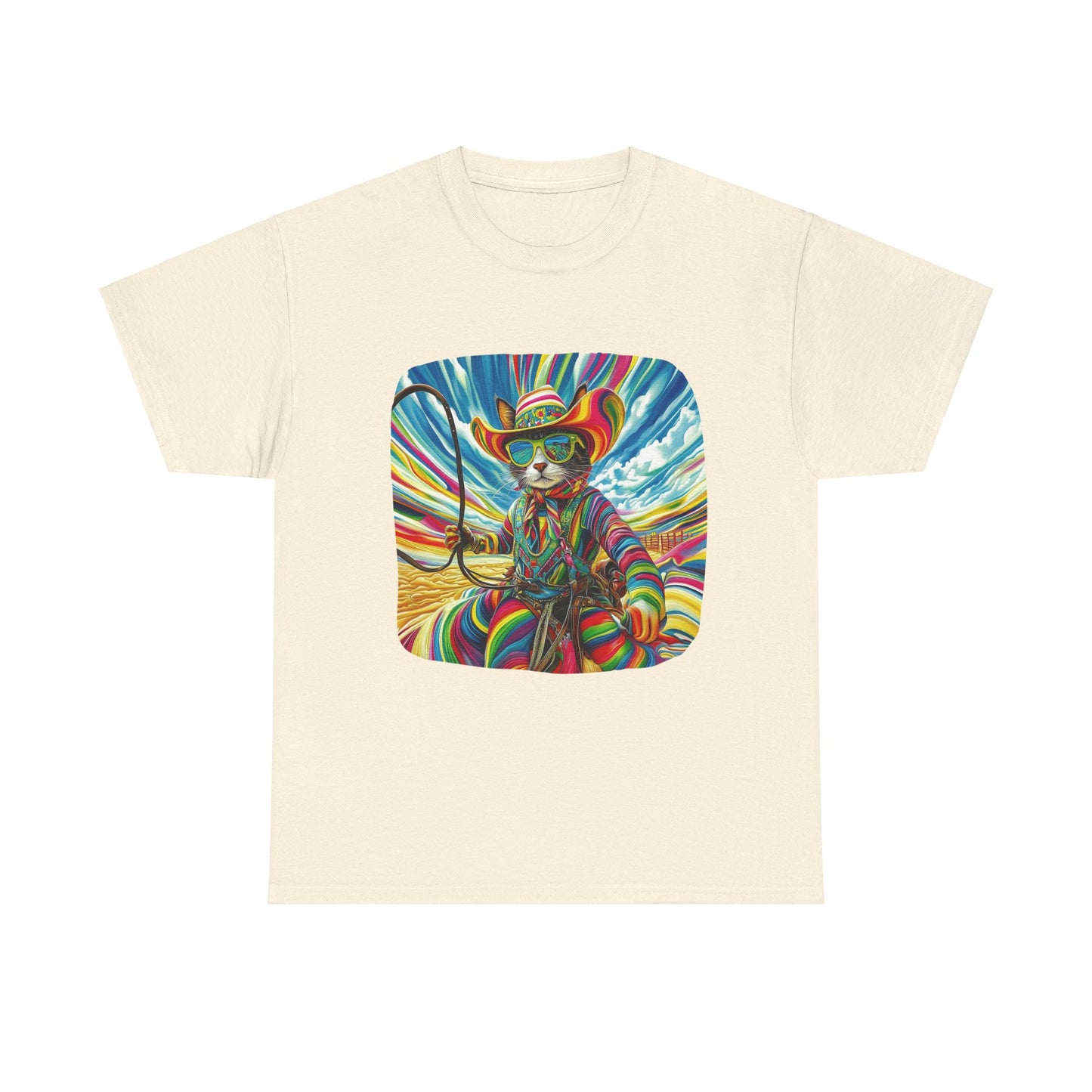 Rodeo Star Cowboy, Cattle Rancher Cat Shirt - Graphic T- Cat Art Gift - Cool Cats Unisex Heavy Cotton Tee T-Shirt
