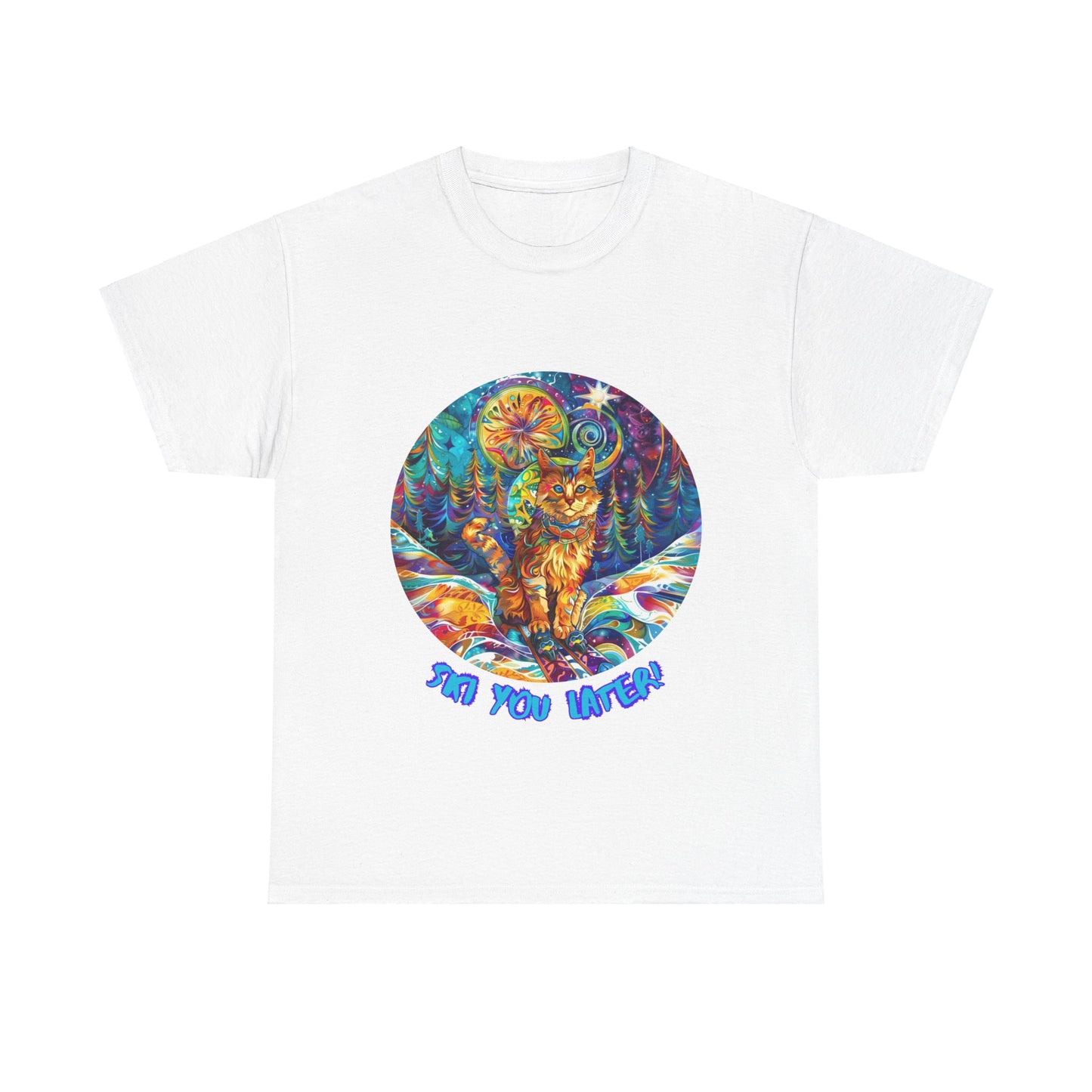 Ski You Later - Ski, Snow, Snowboard Winter Sports Cat Cat Art Graphic Tee, Ski Gift - Cool Cats Unisex Heavy Cotton Tee T-Shirt