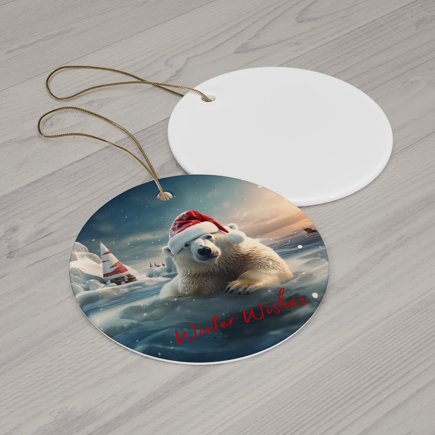 Polar Bear "Winter Wishes" Iceberg, Conservation Santa North Pole Christmas Greetings - Christmas Tree Keepsake Ornament Ceramic - Winter Wishes