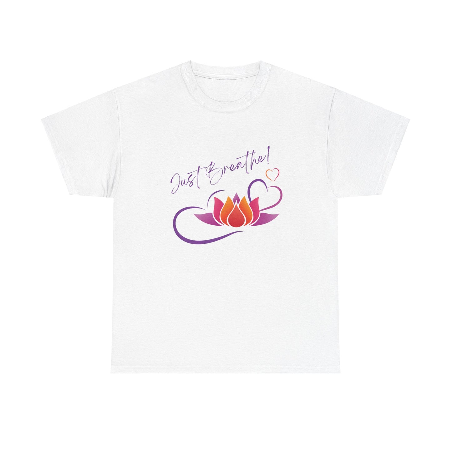 Just Breathe! Lotus Flower Hearts Tee shirt, Graphic Tees, Yoga Wear, Zen, Spiritual, Meditation Gifts Unisex Heavy Cotton Graphic Tee T-Shirt