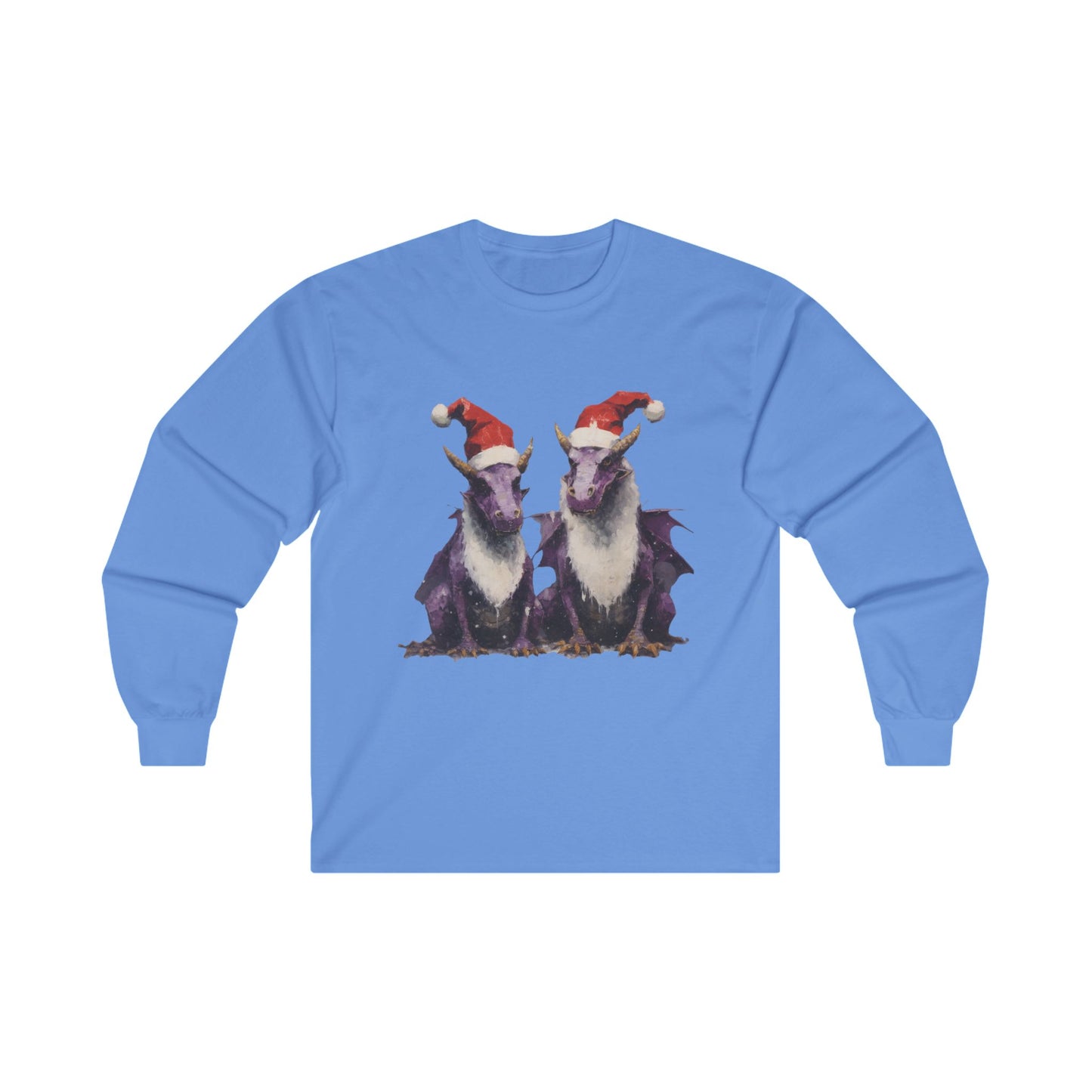 Christmas Dragons, Dragon Art, Purple Dragon in Santa Hat Holiday Shirt Long Sleeve T-shirt Ultra Cotton Long Sleeve Tee t Gift Holiday Fun