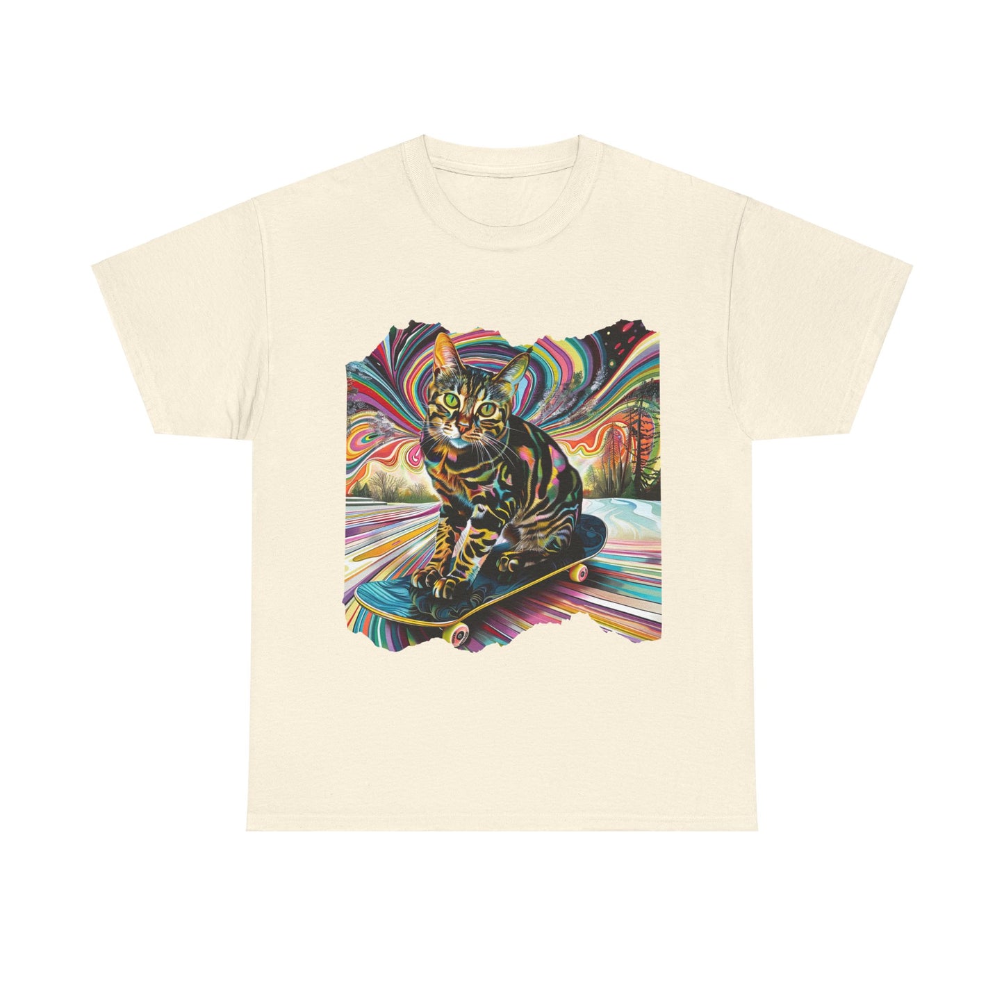 Skateboard Cat (V3) Skater Cat Art Gift - Cool Cats Unisex Heavy Cotton Tee T-Shirt