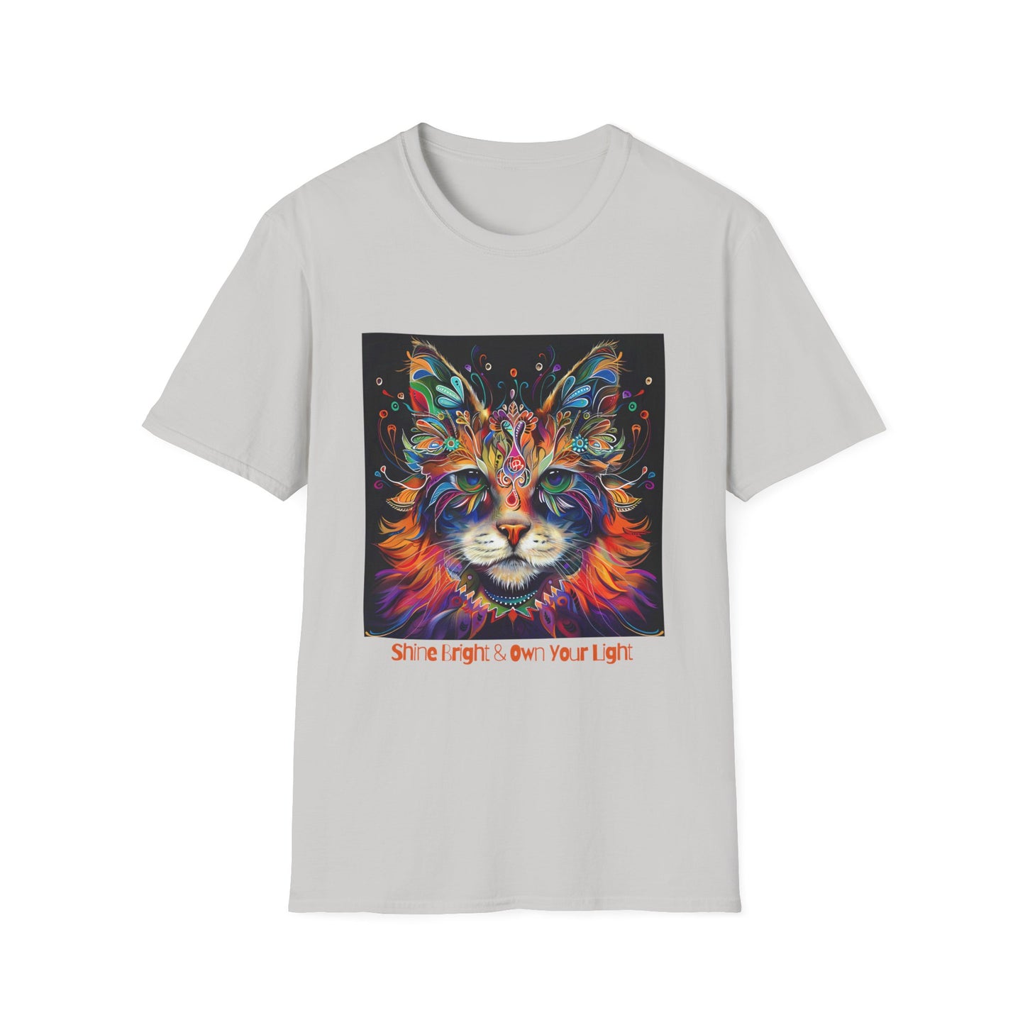 "Shine Bright and Own Your Light" Cat Shaman Graphic Cat Tee, Cat Lover's Graphic Tee Graphic Unisex T- Shirt, T-Shirt Cat Lovers Gift Softstyle T-Shirt Tee Teeshirt Stylized Cat