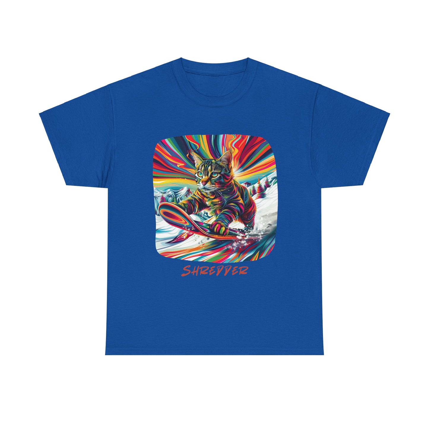 Shredder Snowboard Cat Graphic Tee - Extreme Winter Sports Ski Cat Art Gift - Cool Cats Unisex Heavy Cotton Tee T-Shirt
