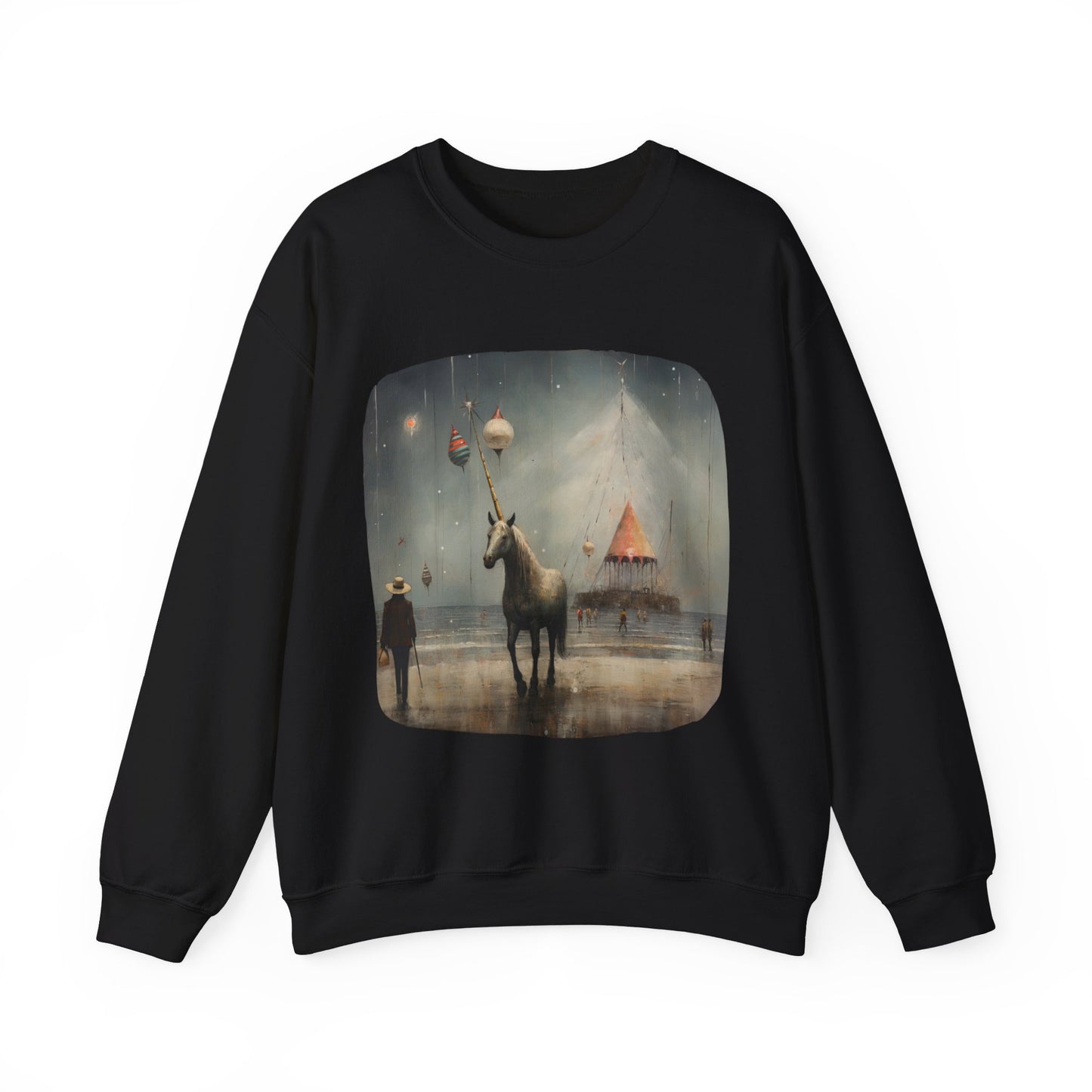 Unicorn on a Pier, Lone Unicorn Holiday Sweatshirt, Whimsical HolidayUnicorn Gift, Christmas Shirt Unisex Sweatshirt Sweat Shirt
