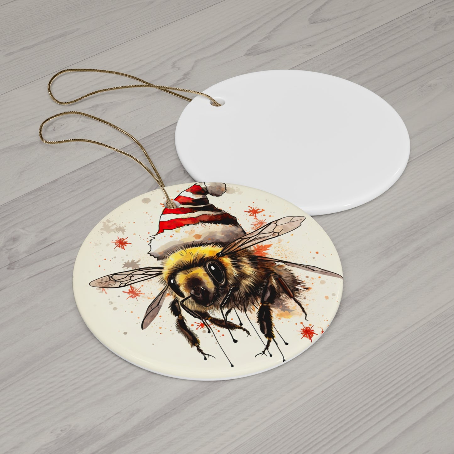 Bee Holiday Ornament Bee, Conservation, Fun Tattoo Style Bee Christmas Gift, Printed Ceramic Christmas Tree ornament, Save the Bees
