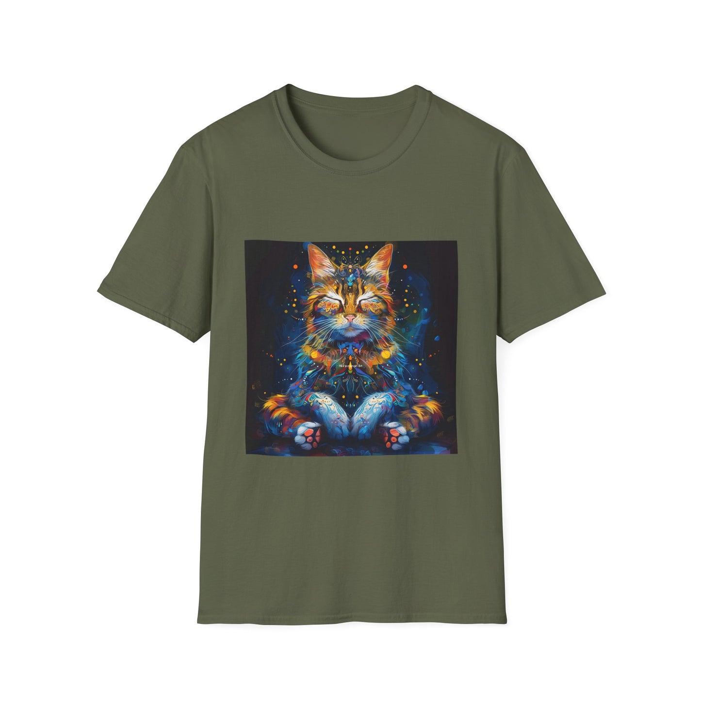 Meditating Cat Graphic Yoga Shirt, Cat Lover's Graphic Tee Graphic Unisex T- Shirt, T-Shirt Cat Lovers Gift Softstyle T-Shirt Tee Teeshirt Stylized Cat